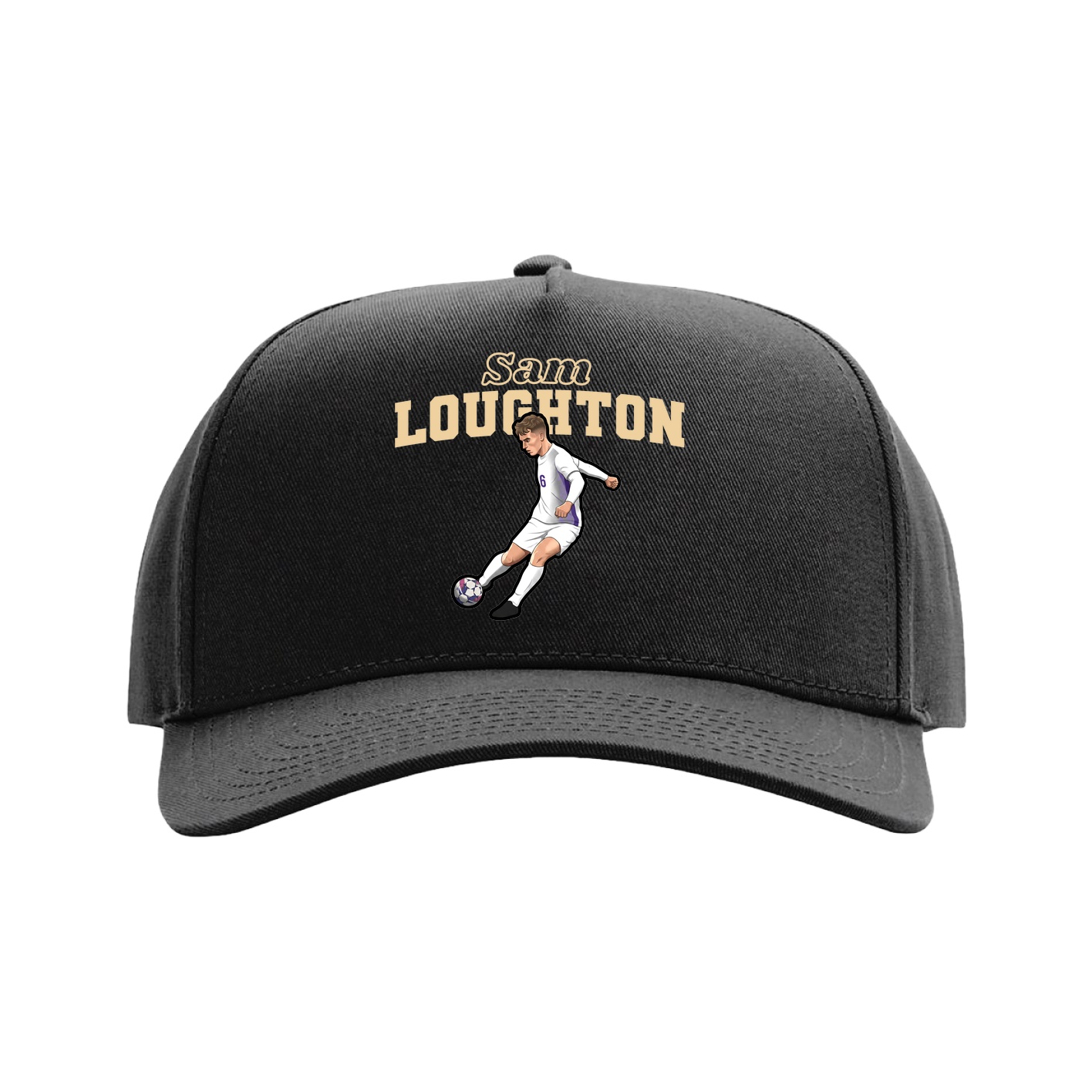 Full Fabric Five-Panel Champ Cap — Name Arch in Black