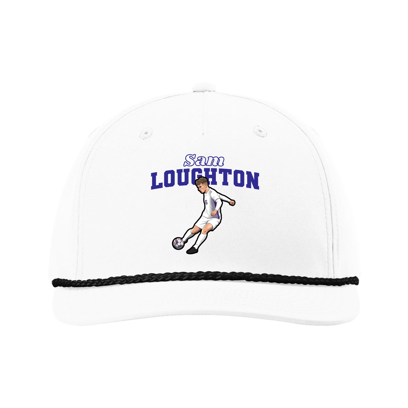 Five-Panel Classic Rope Cap — Name Arch in White