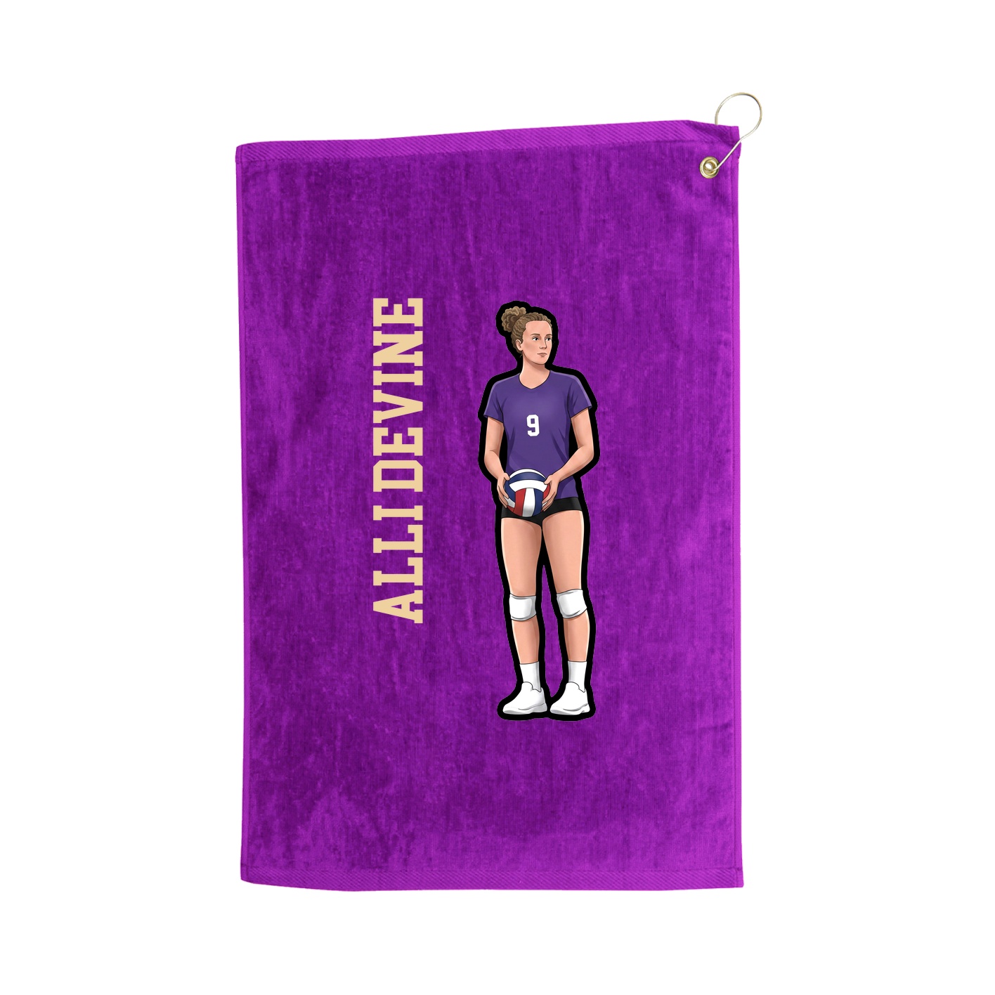 Golf Towel — Name Vertical in Purple
