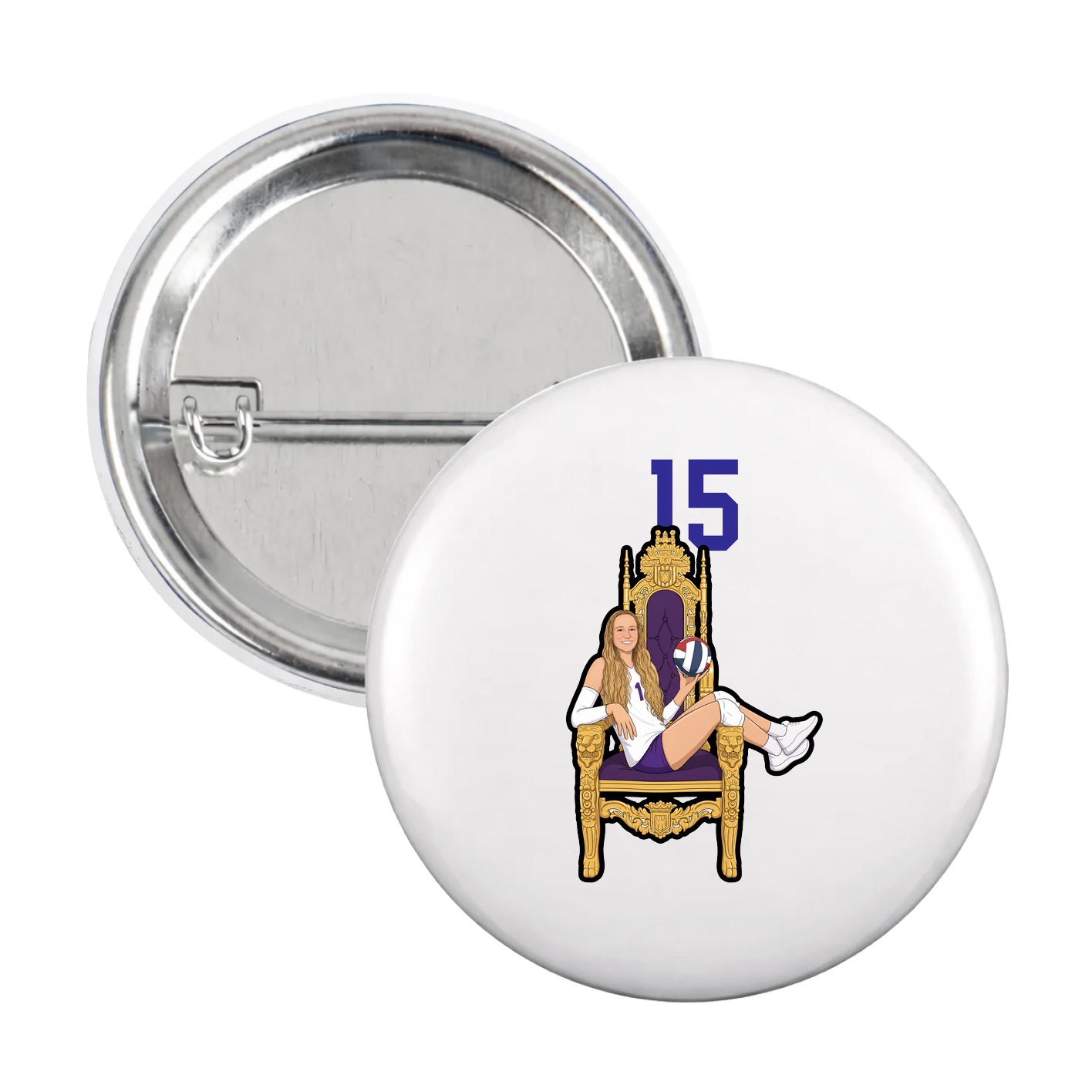 Game Day Button — Number Top in White
