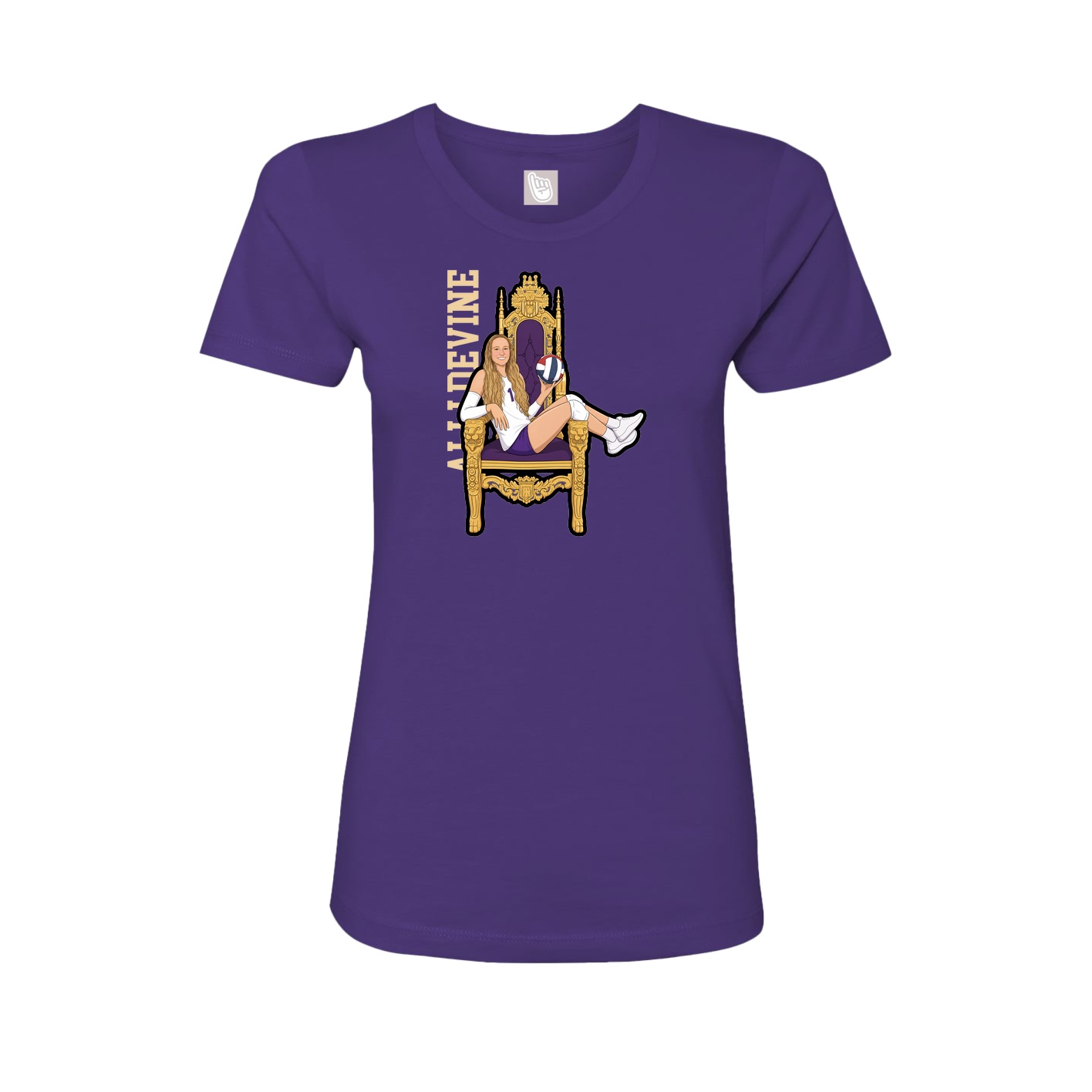 Fitted Women's Tee — Name Vertical in Purple