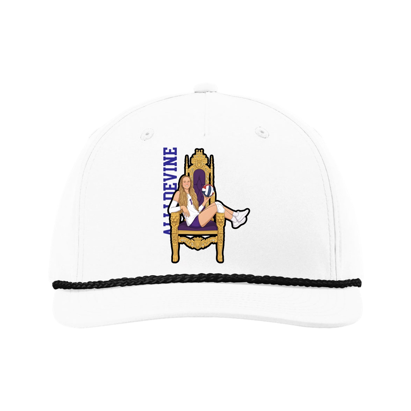 Five-Panel Classic Rope Cap — Name Vertical in White