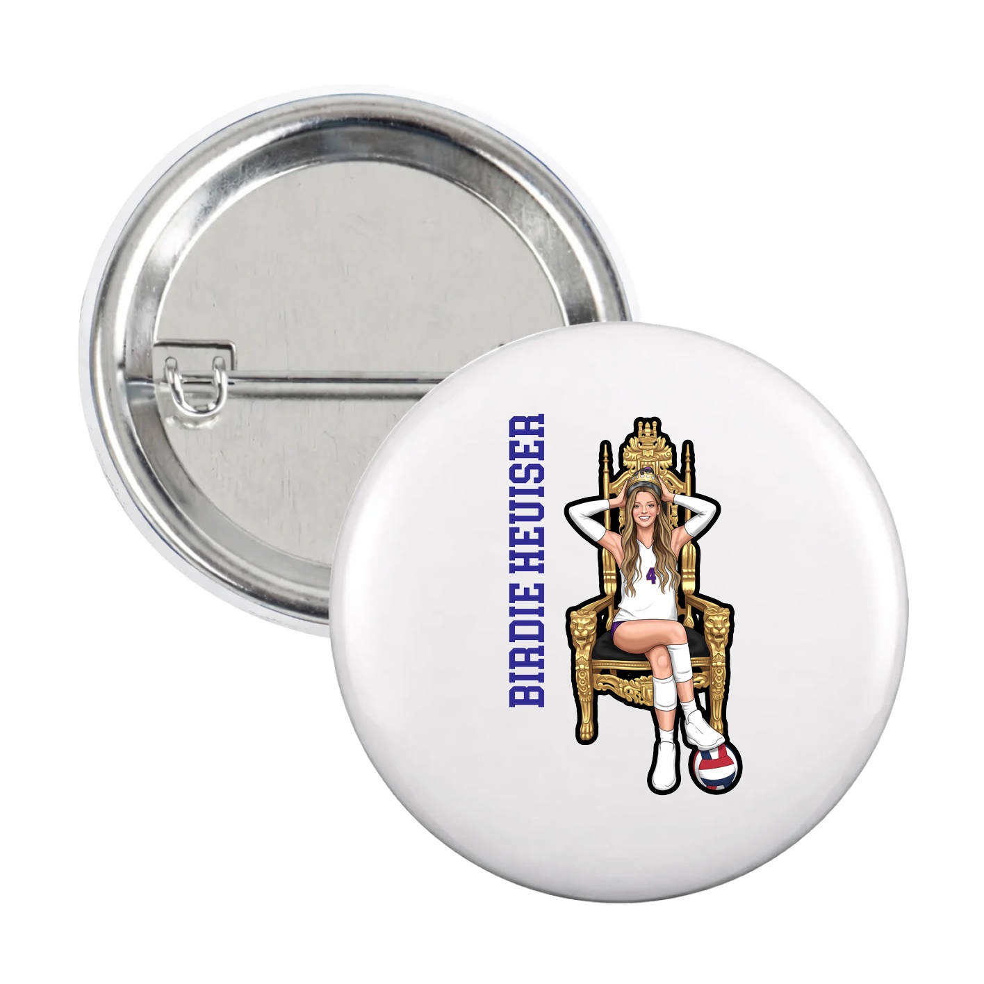 Game Day Button — Name Vertical in White