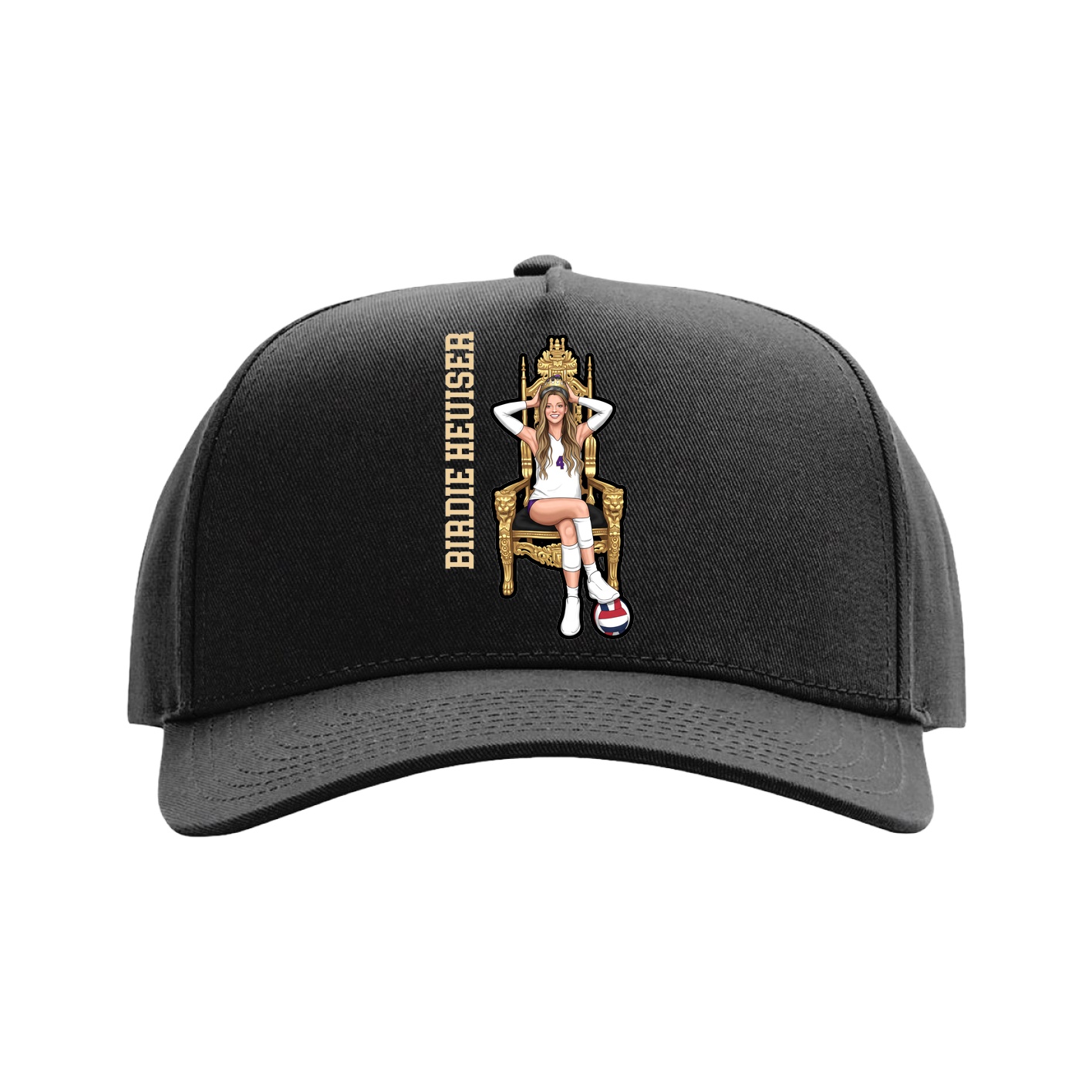 Full Fabric Five-Panel Champ Cap — Name Vertical in Black