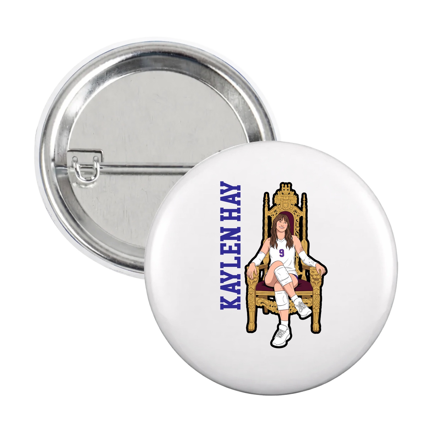 Game Day Button — Name Vertical in White