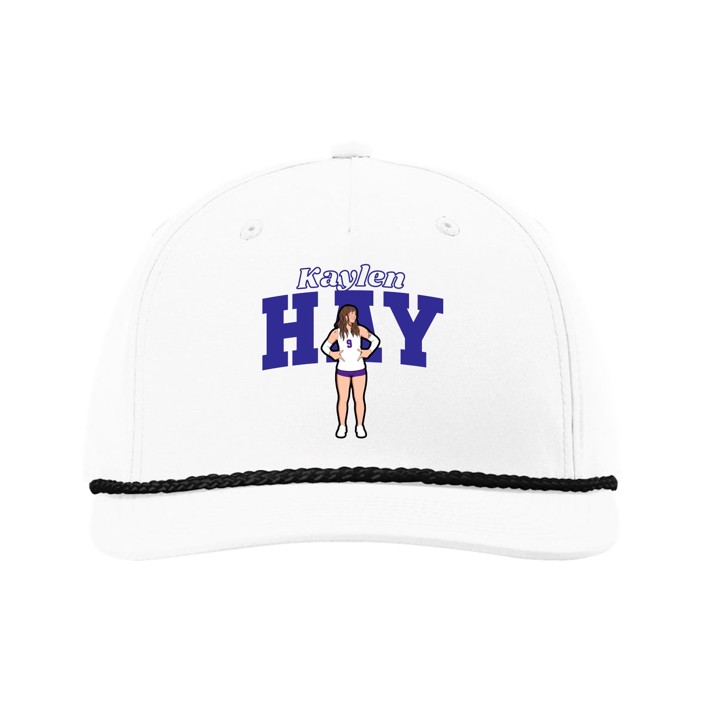 Five-Panel Classic Rope Cap — Name Arch in White