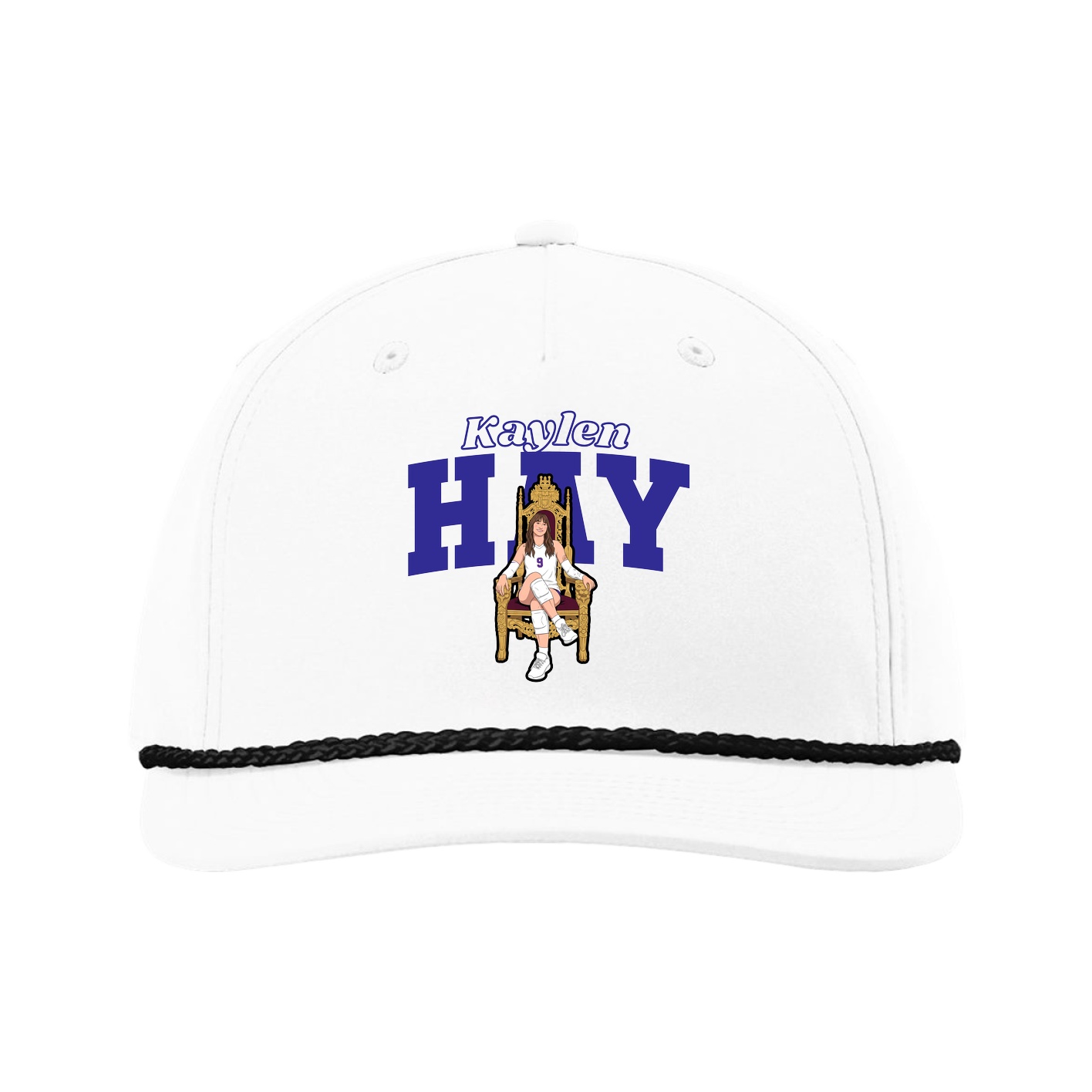 Five-Panel Classic Rope Cap — Name Arch in White