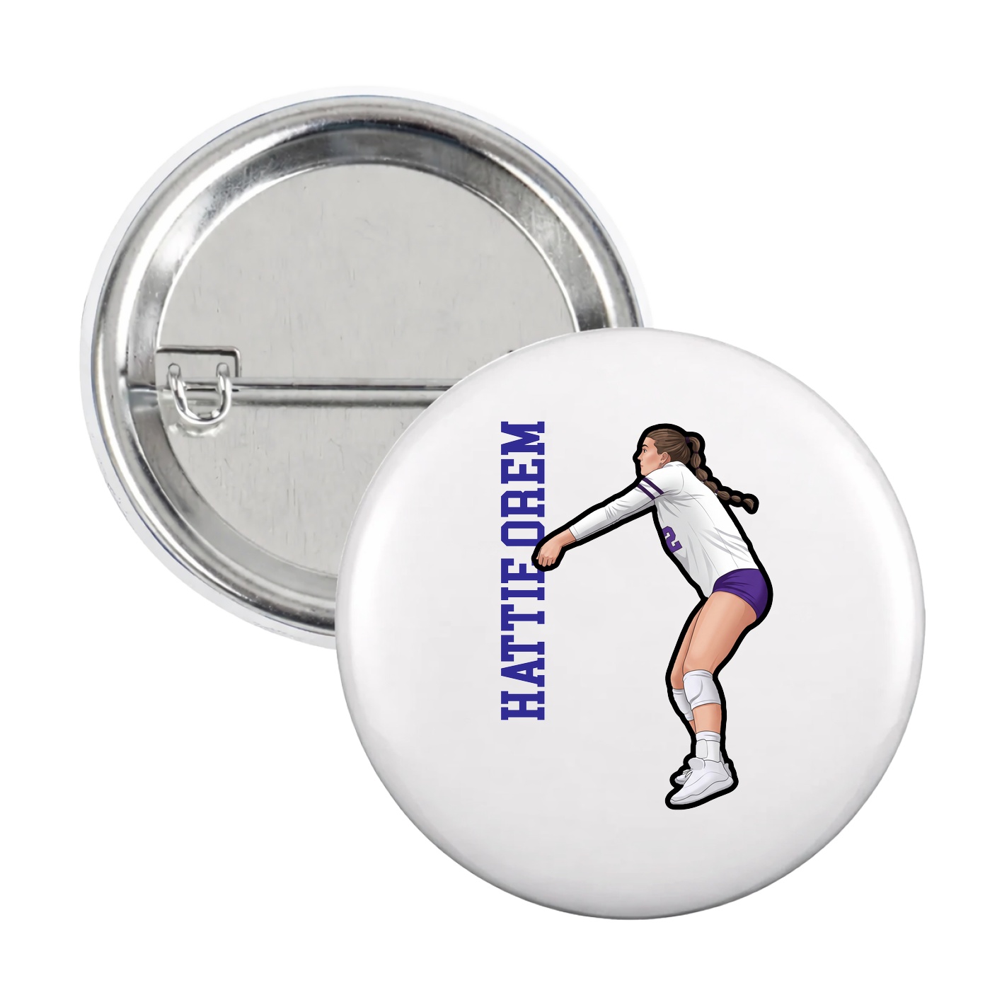 Game Day Button — Name Vertical in White