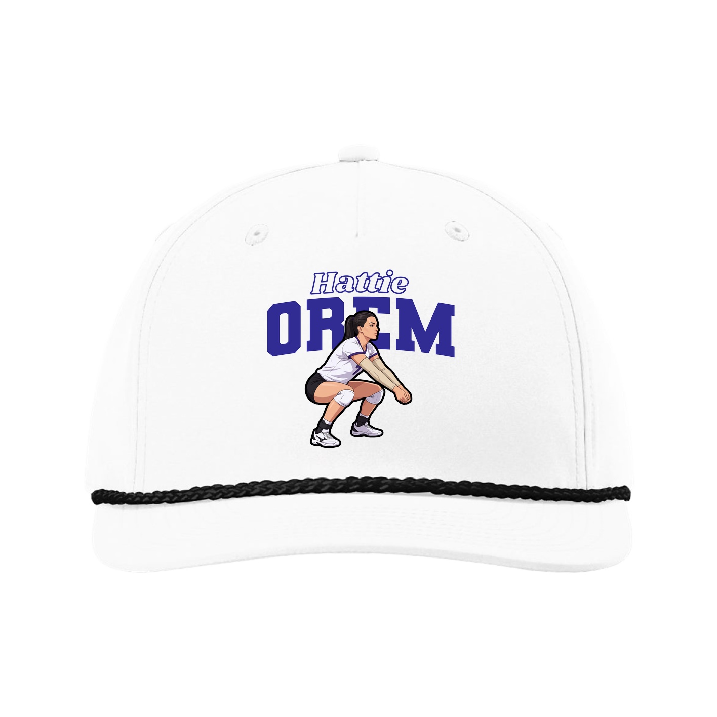 Five-Panel Classic Rope Cap — Name Arch in White