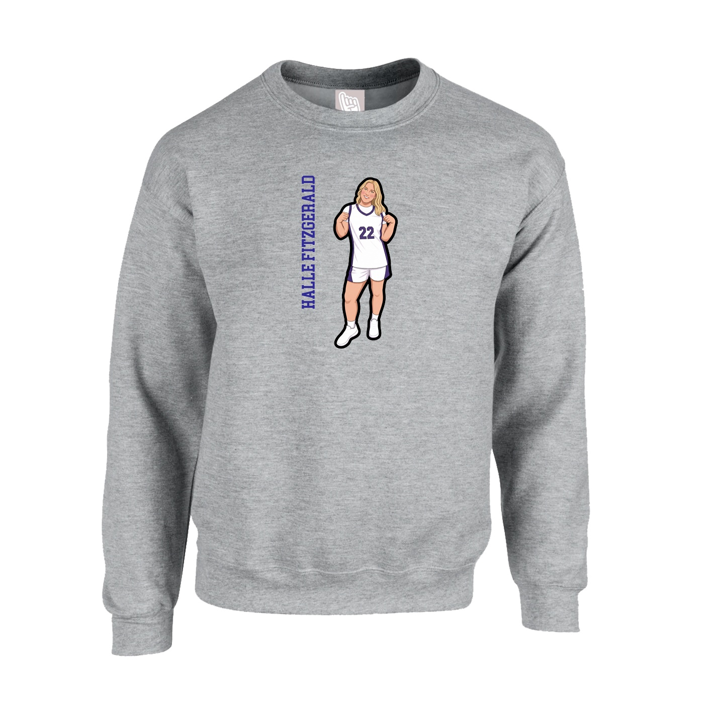 Fleece Crew — Name Vertical in Grey