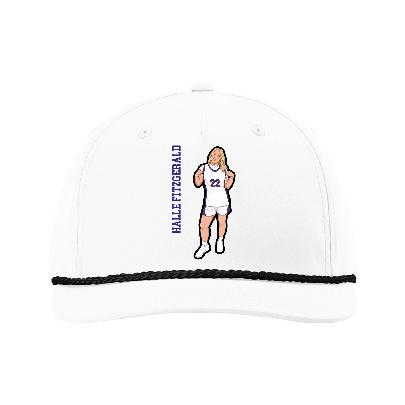 Five-Panel Classic Rope Cap — Name Vertical in White