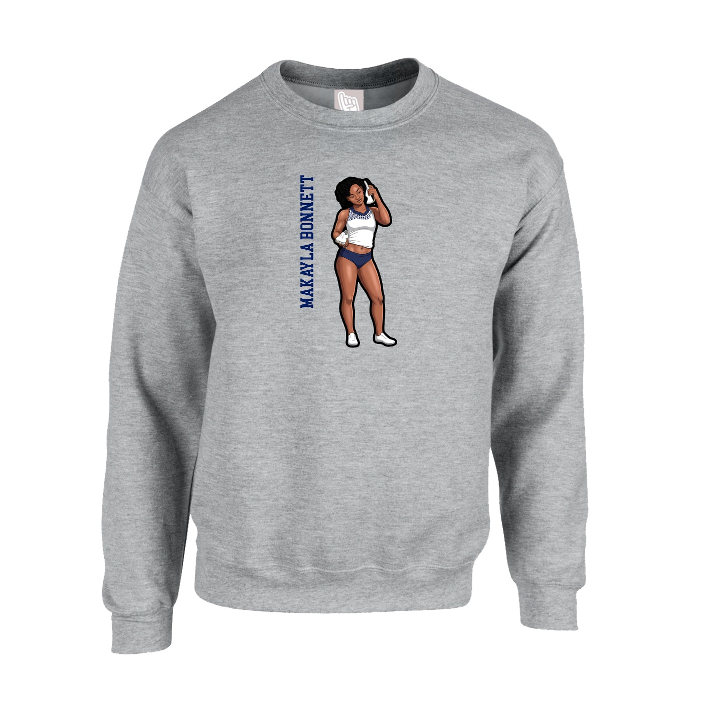 Fleece Crew — Name Vertical in Grey