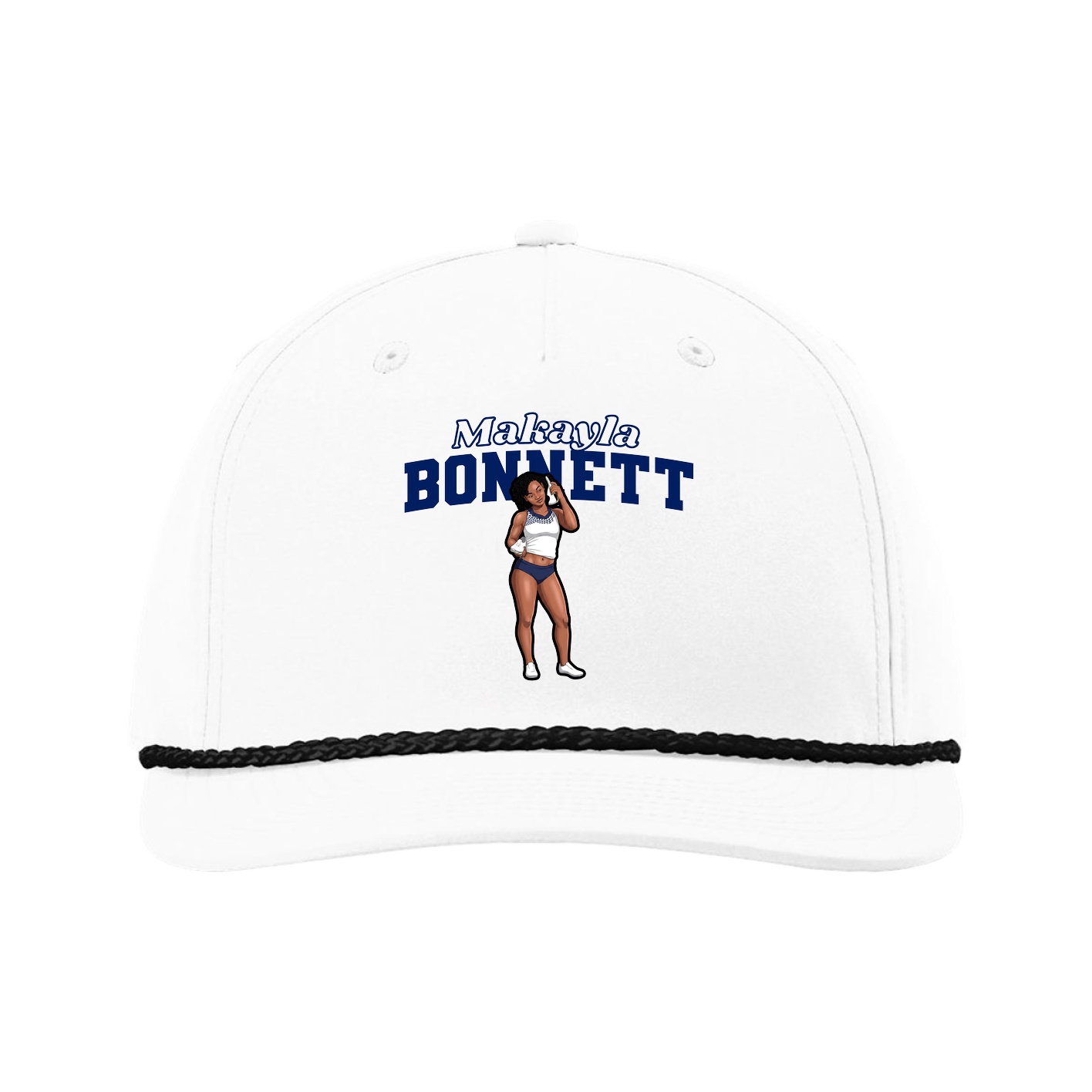 Five-Panel Classic Rope Cap — Name Arch in White