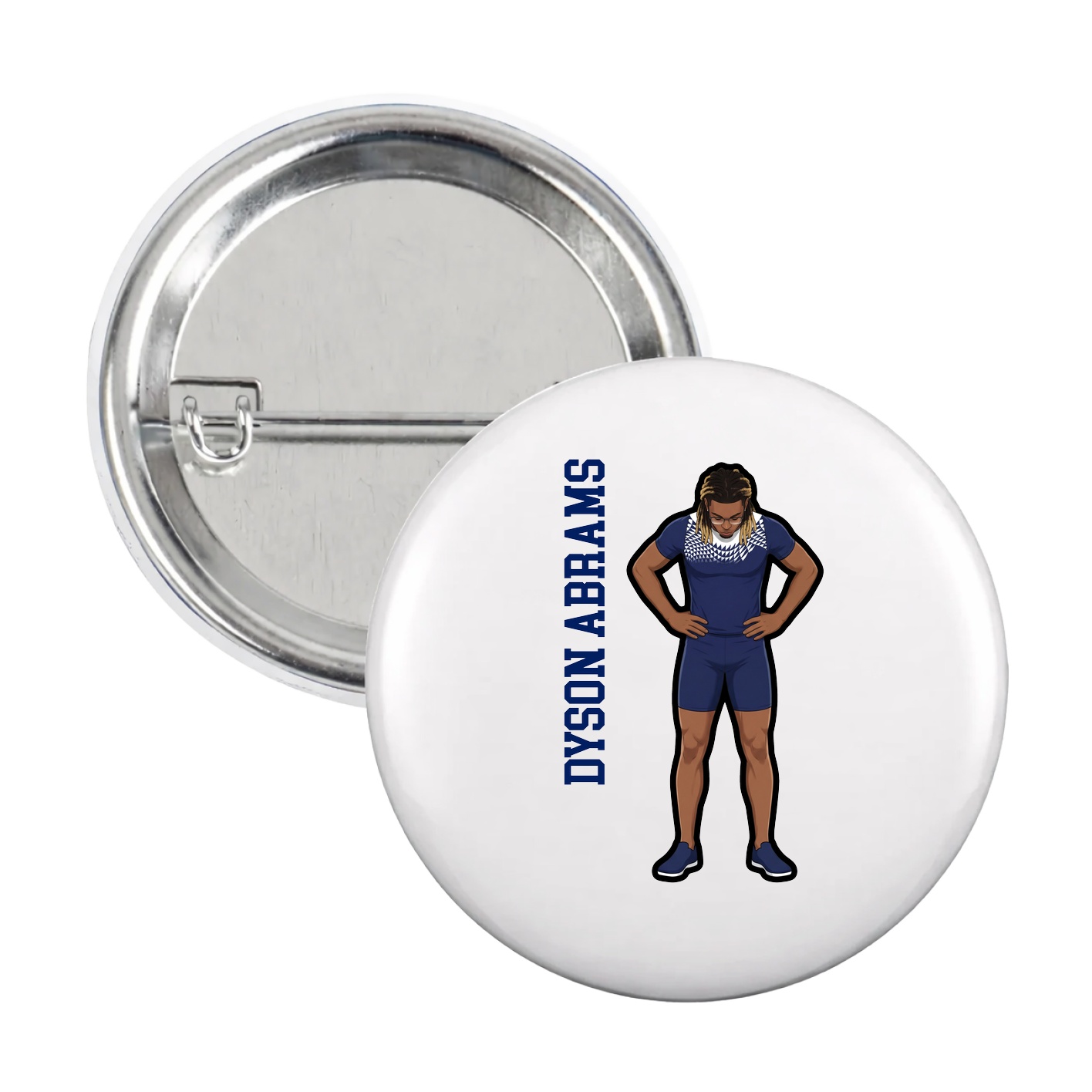 Game Day Button — Name Vertical in White