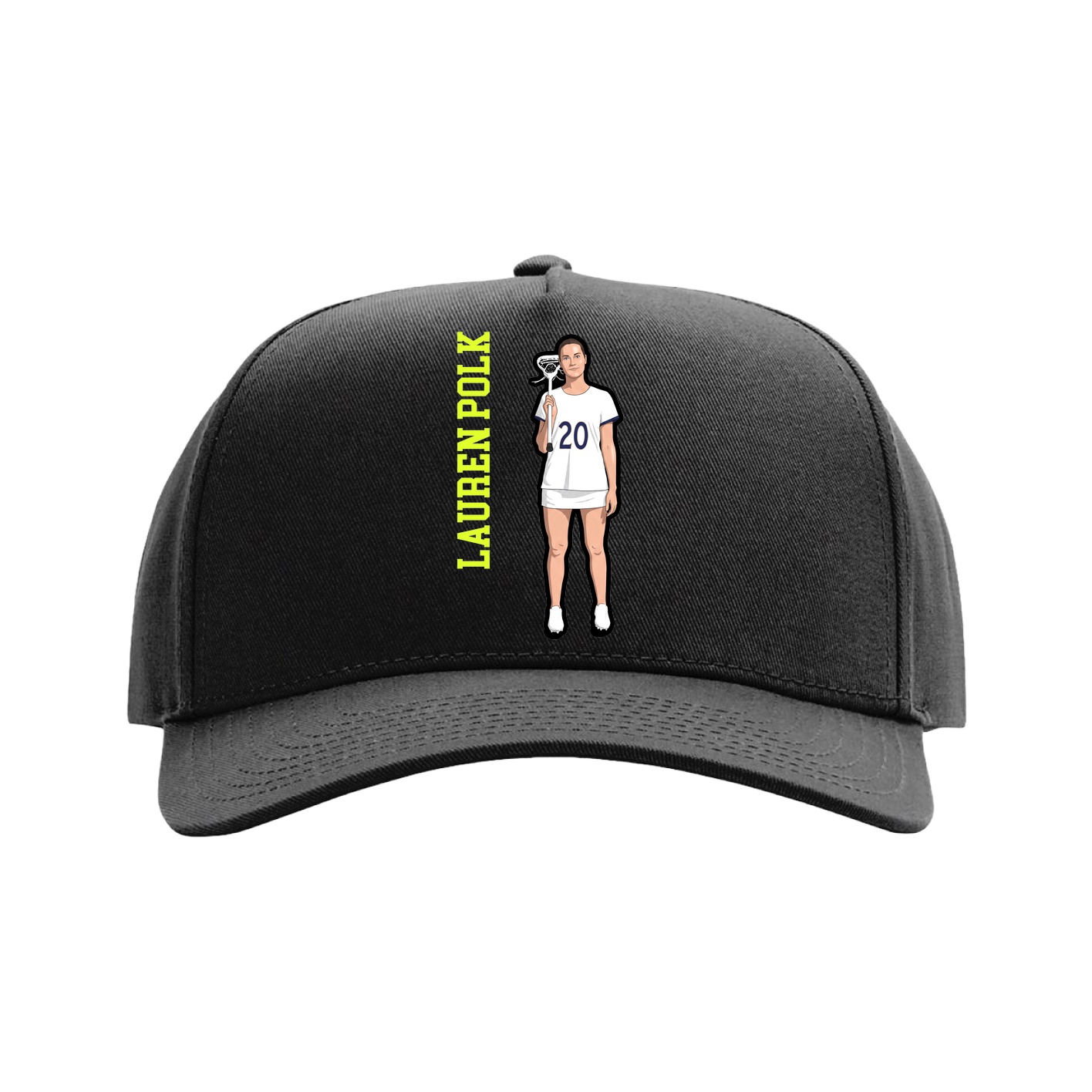 Full Fabric Five-Panel Champ Cap — Name Vertical in Black