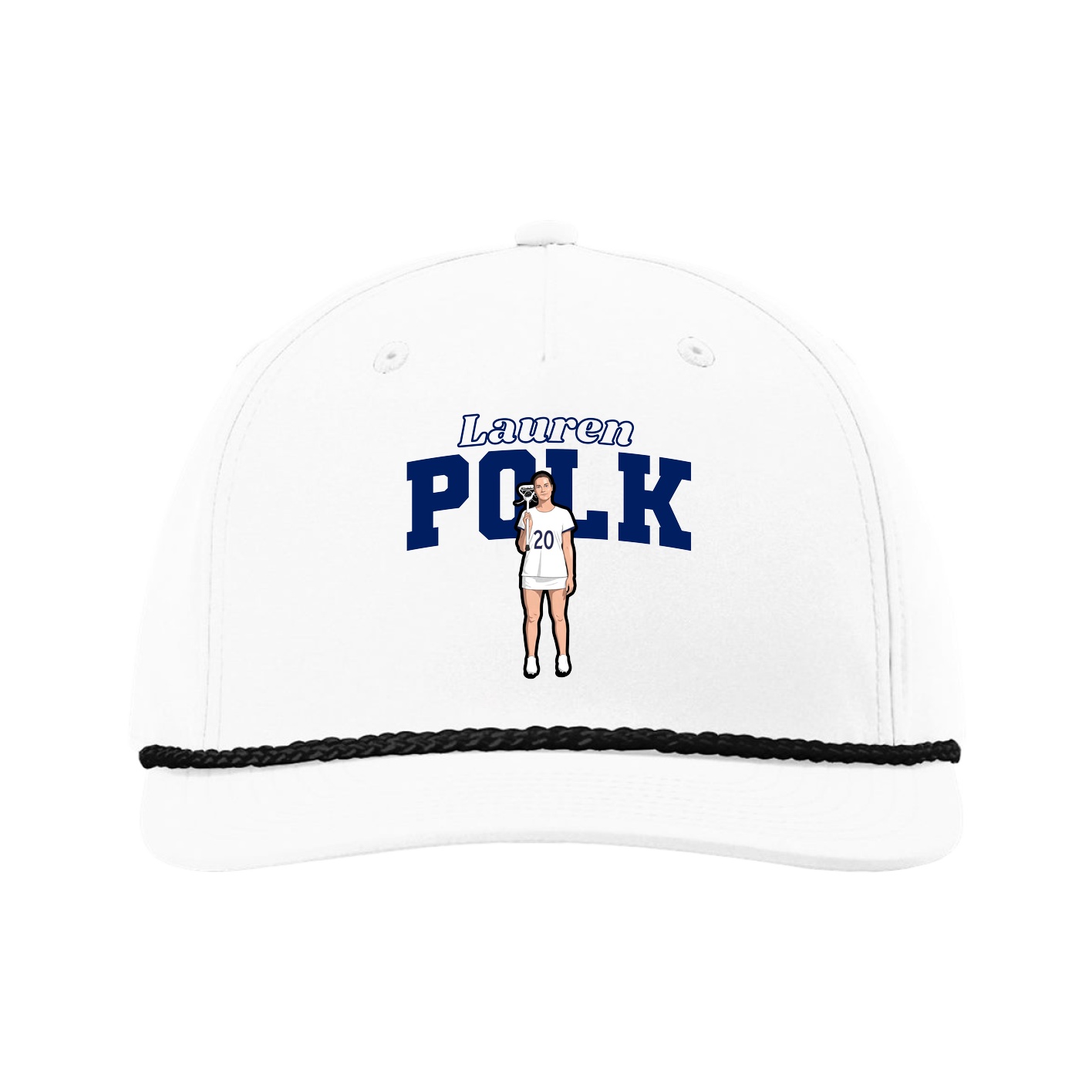 Five-Panel Classic Rope Cap — Name Arch in White