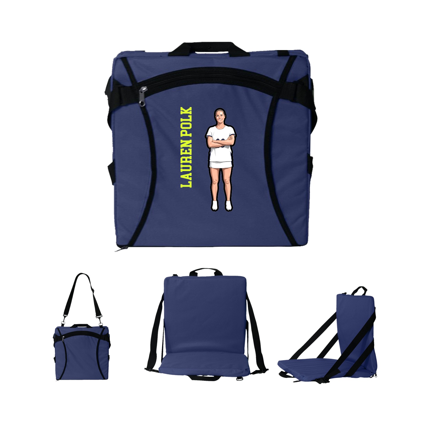 Folding Stadium Seat — Name Vertical in Navy