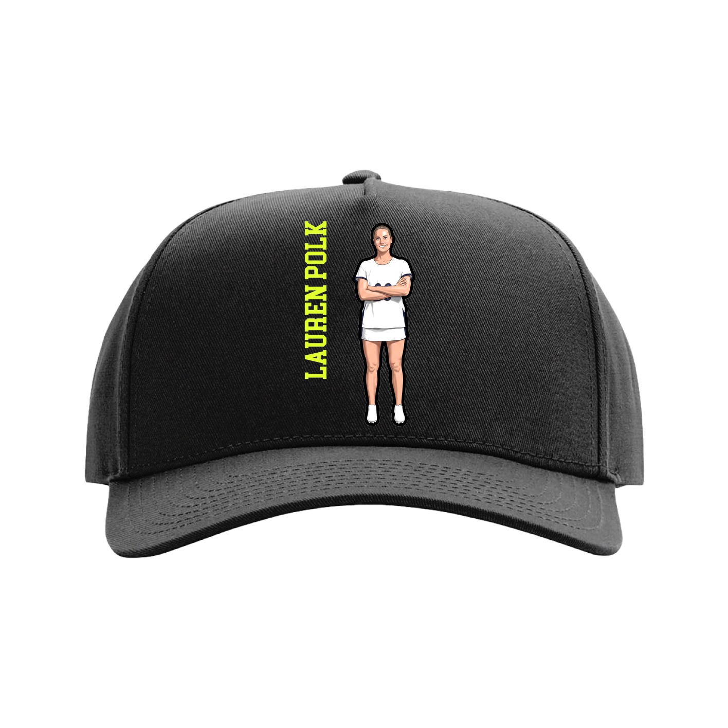 Full Fabric Five-Panel Champ Cap — Name Vertical in Black