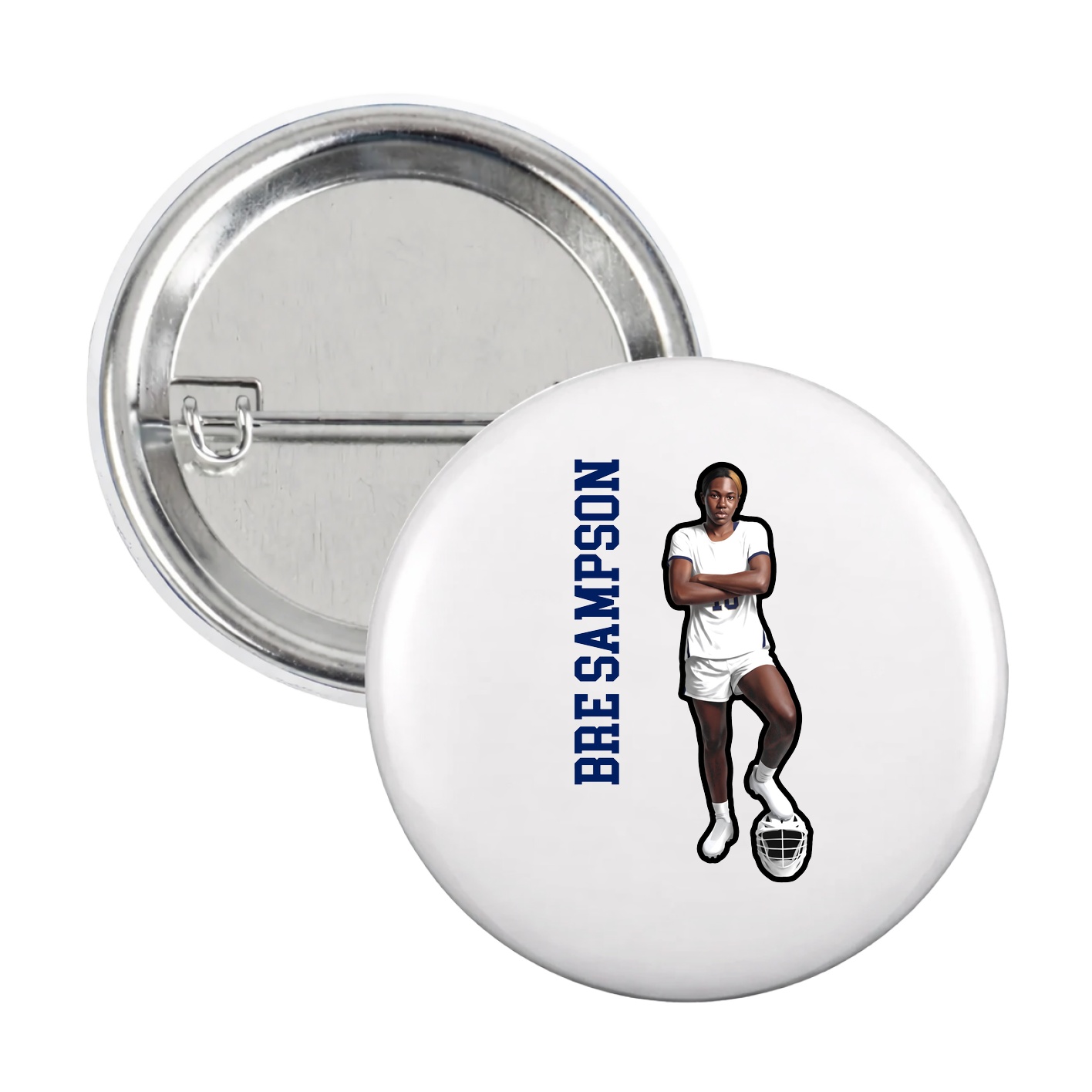 Game Day Button — Name Vertical in White