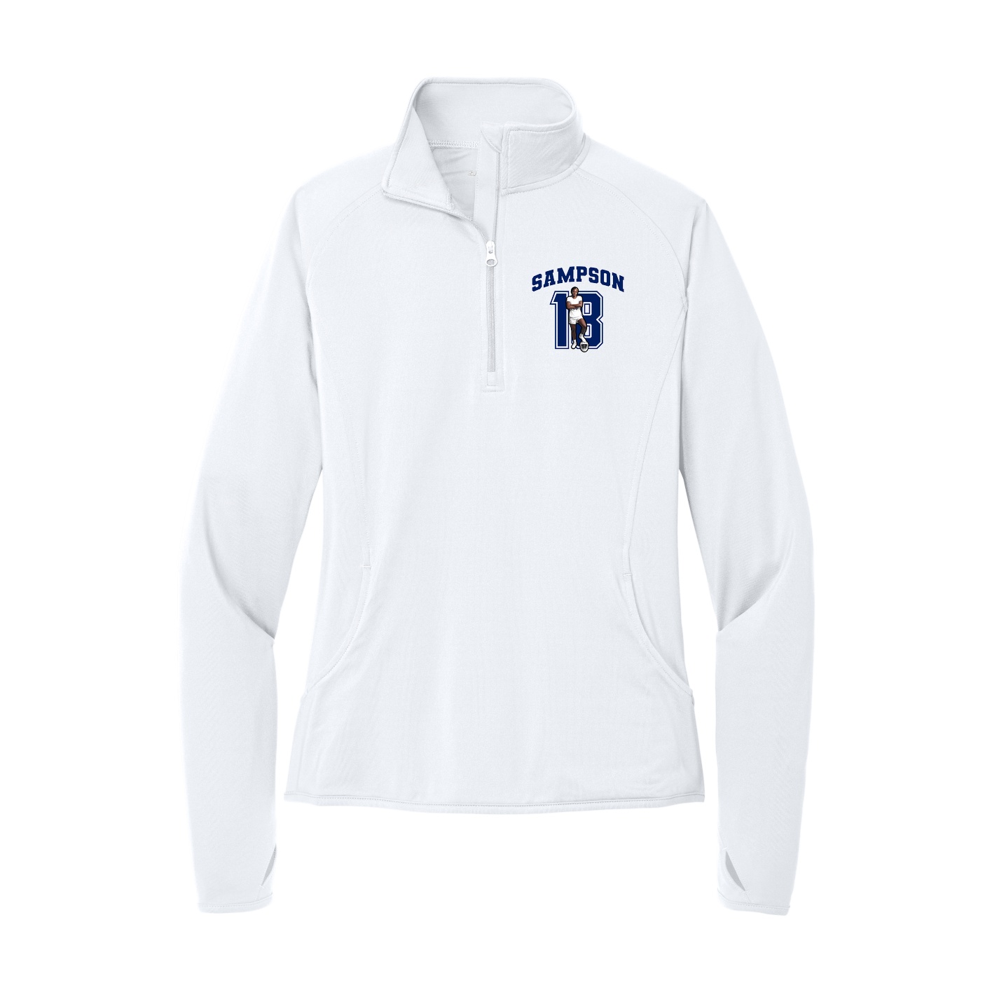 Women's Q-Zip Pullover — Number in White