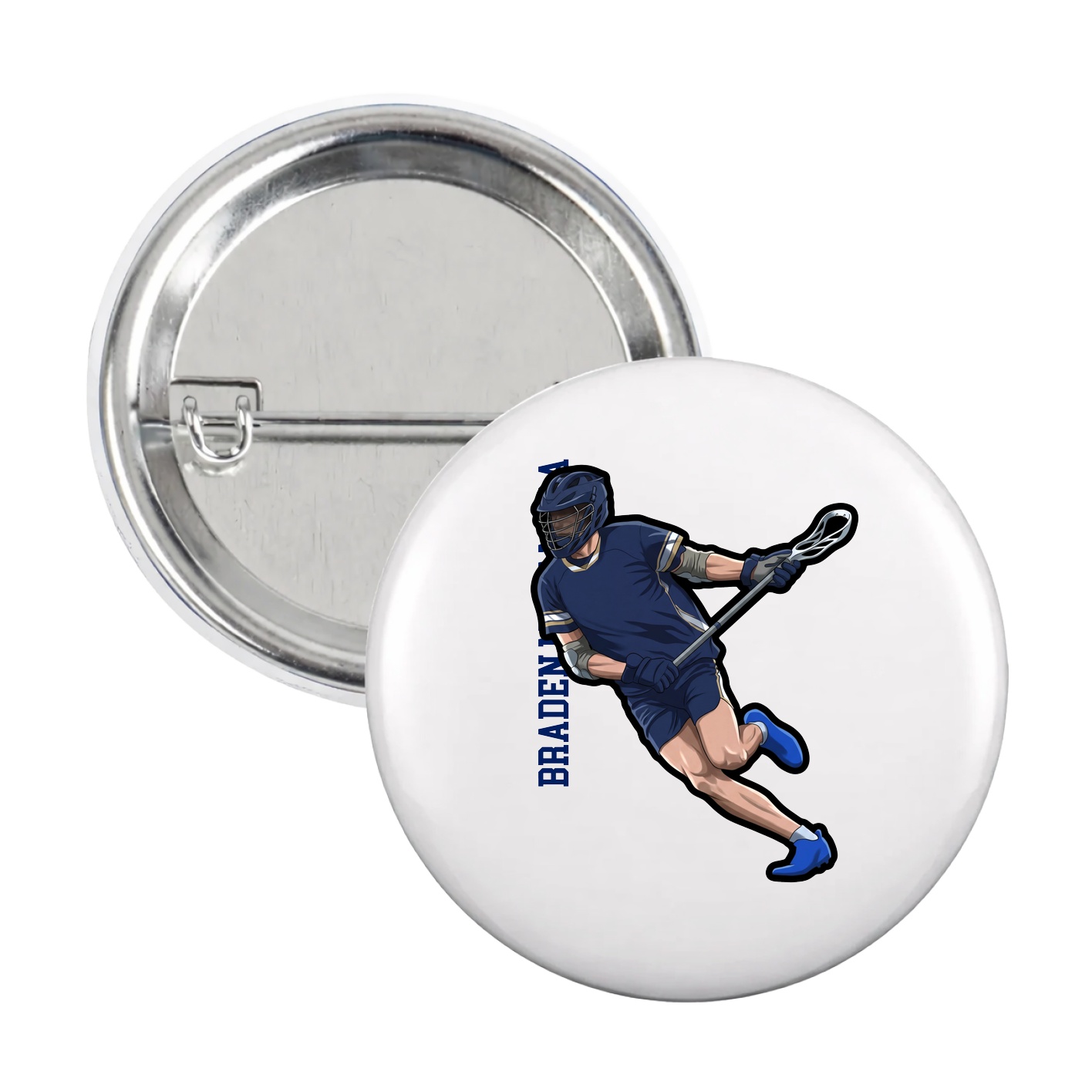 Game Day Button — Name Vertical in White