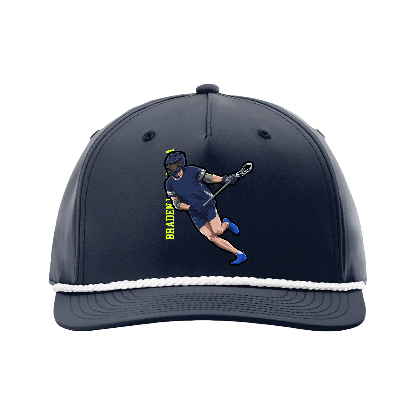 Five-Panel Classic Rope Cap — Name Vertical in Navy