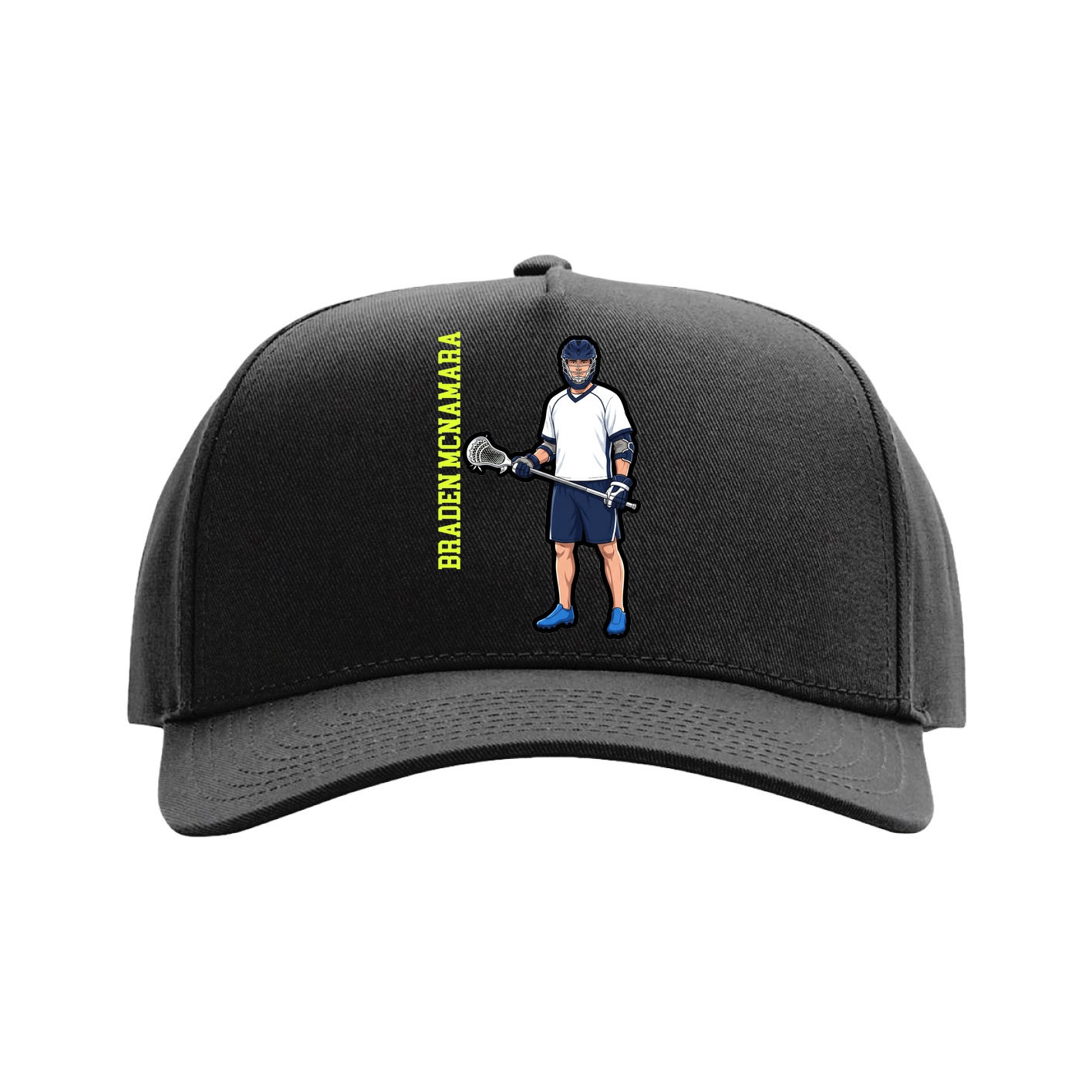 Full Fabric Five-Panel Champ Cap — Name Vertical in Black