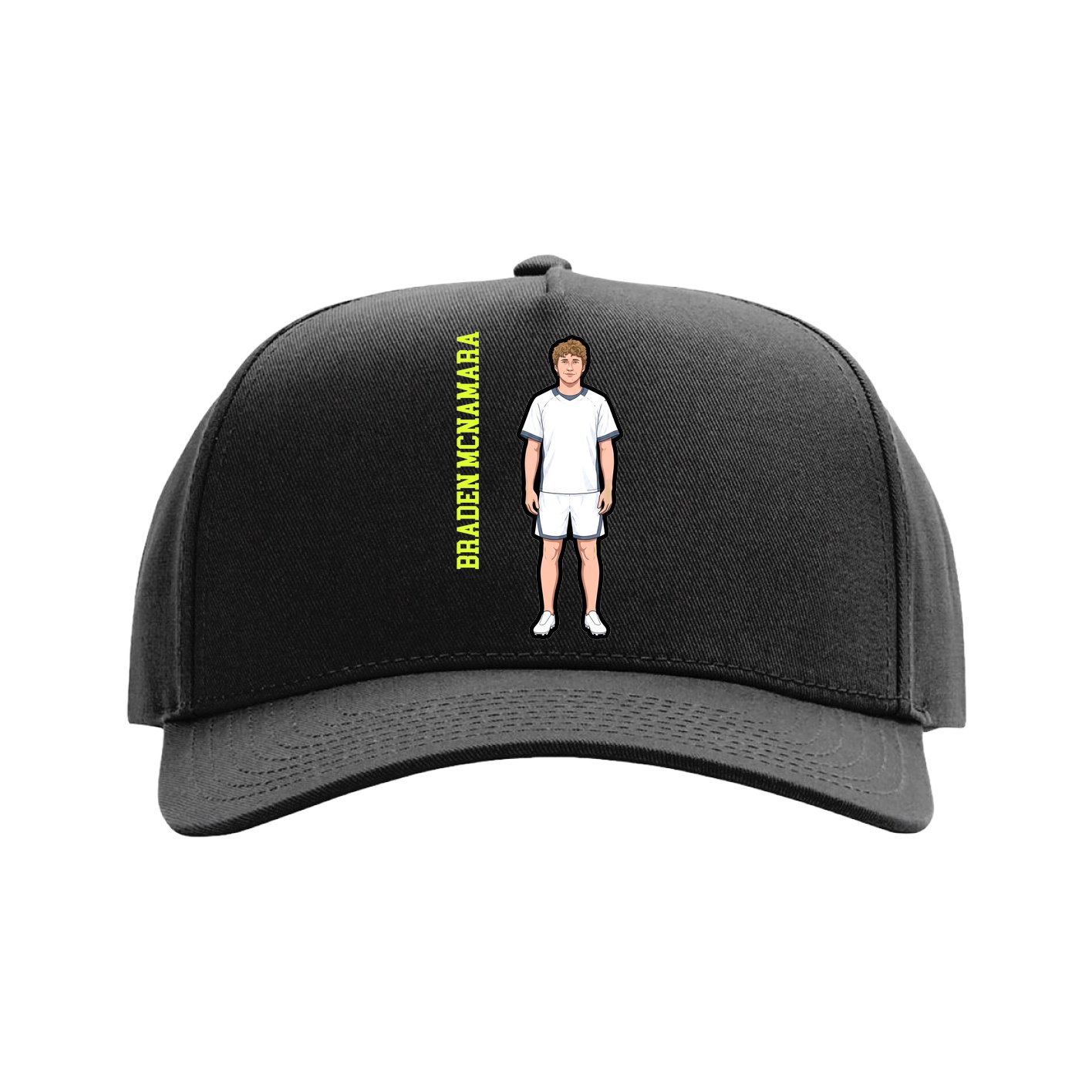 Full Fabric Five-Panel Champ Cap — Name Vertical in Black