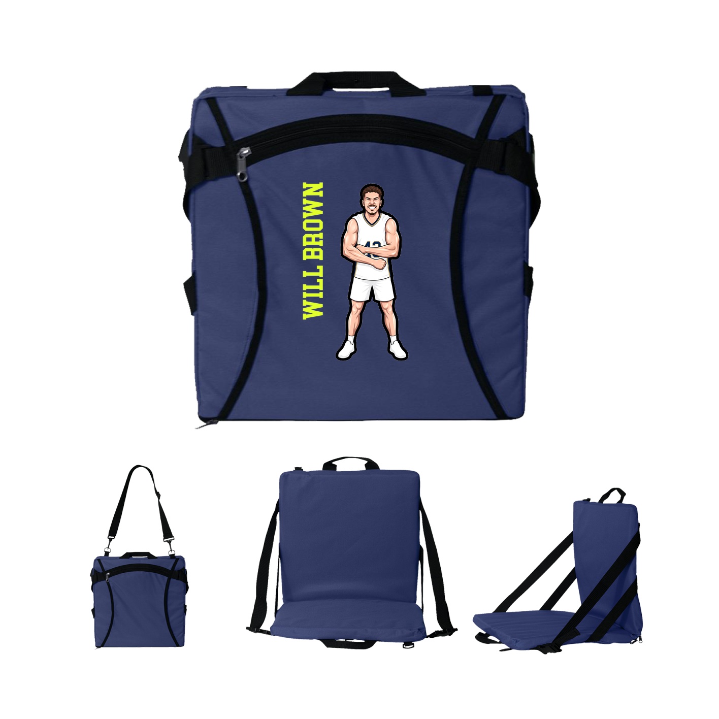 Folding Stadium Seat — Name Vertical in Navy
