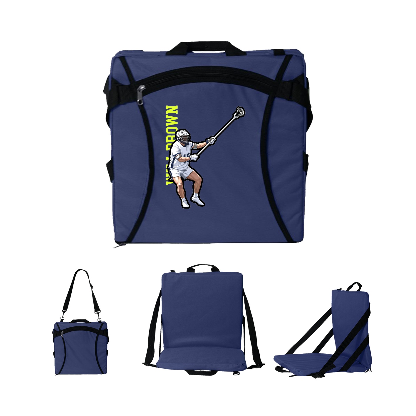 Folding Stadium Seat — Name Vertical in Navy