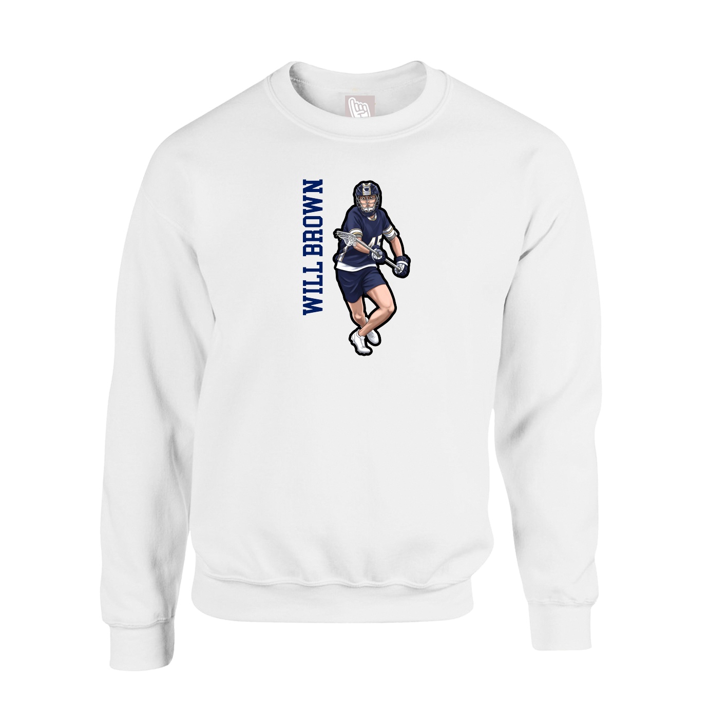 Fleece Crew — Name Vertical in White