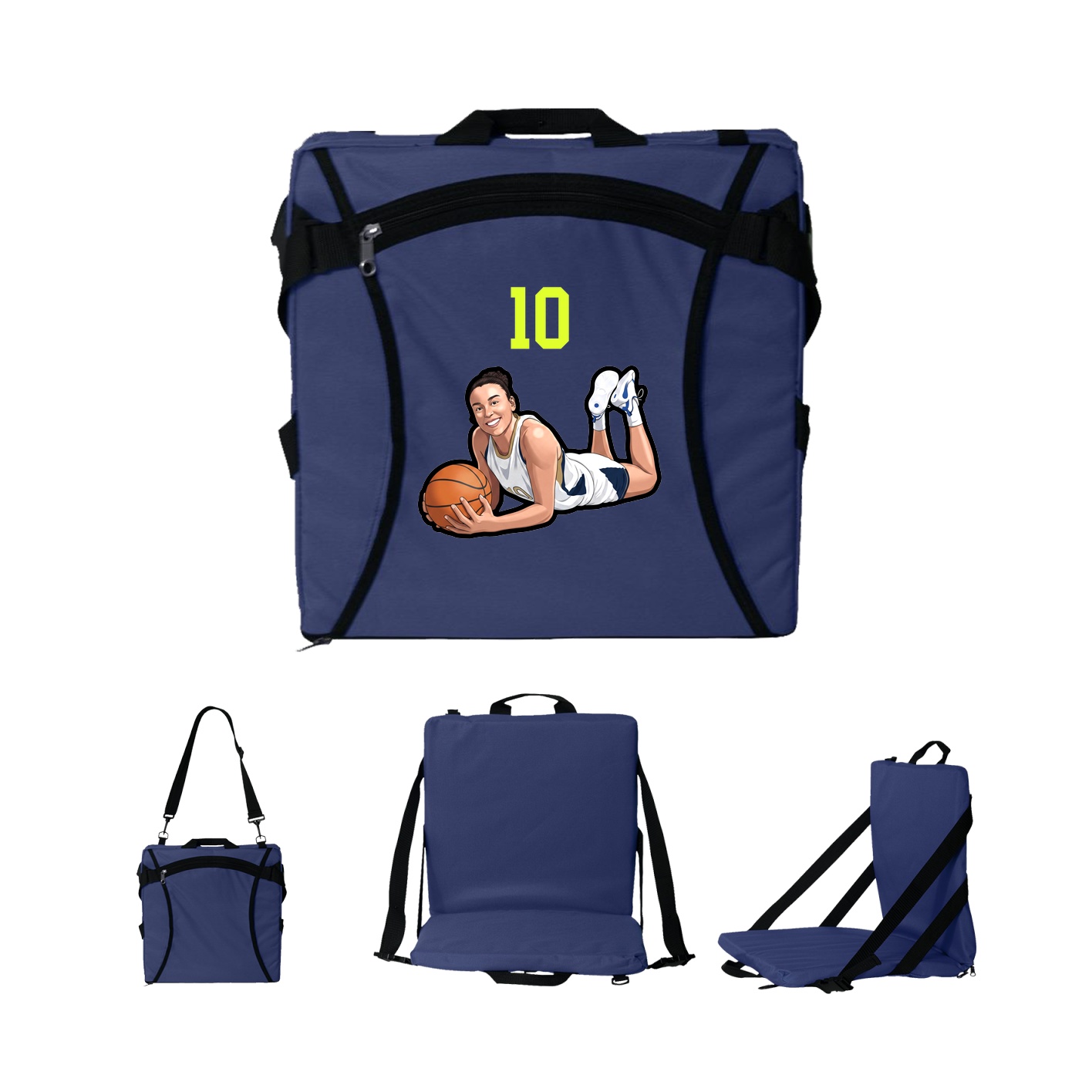 Folding Stadium Seat — Number Top in Navy