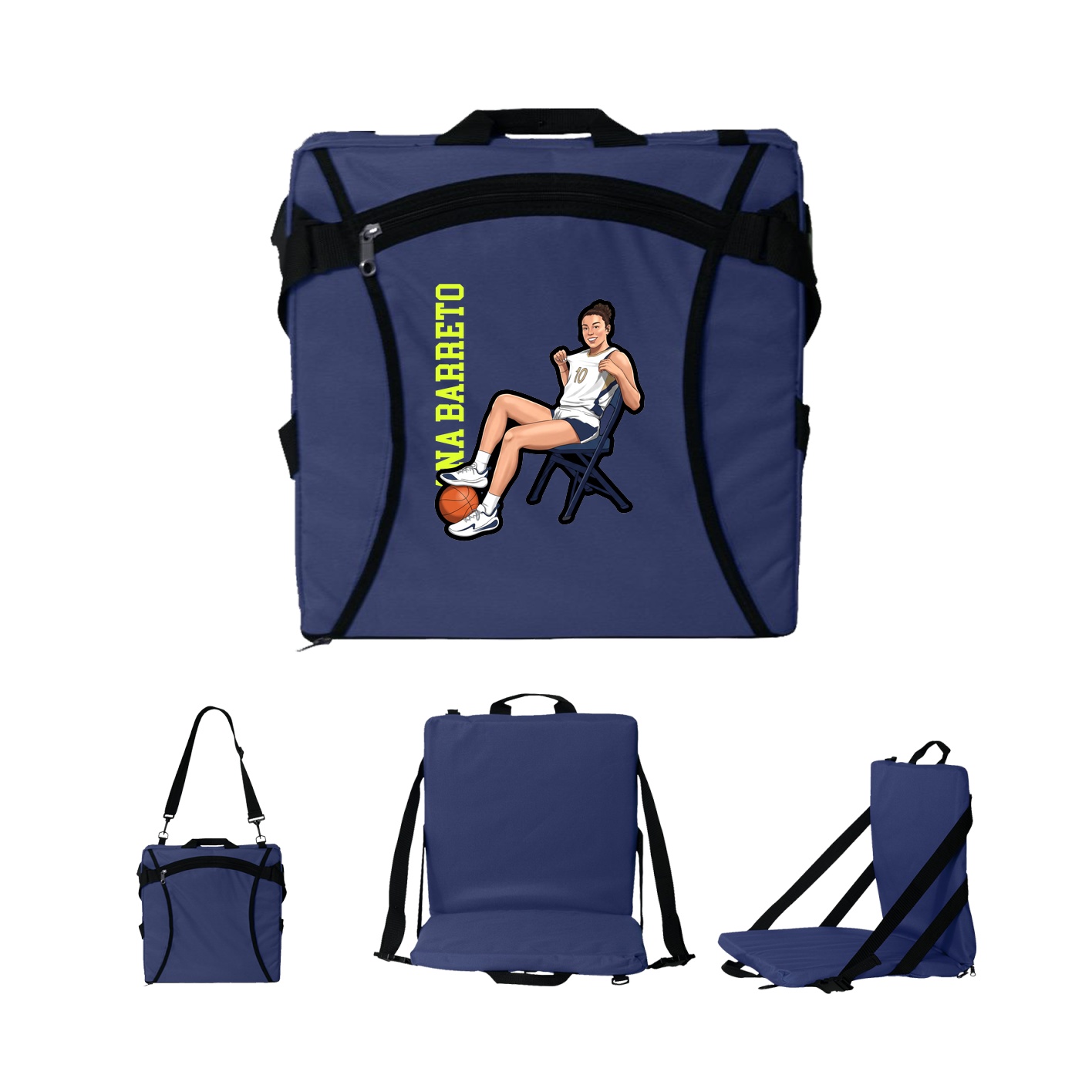 Folding Stadium Seat — Name Vertical in Navy