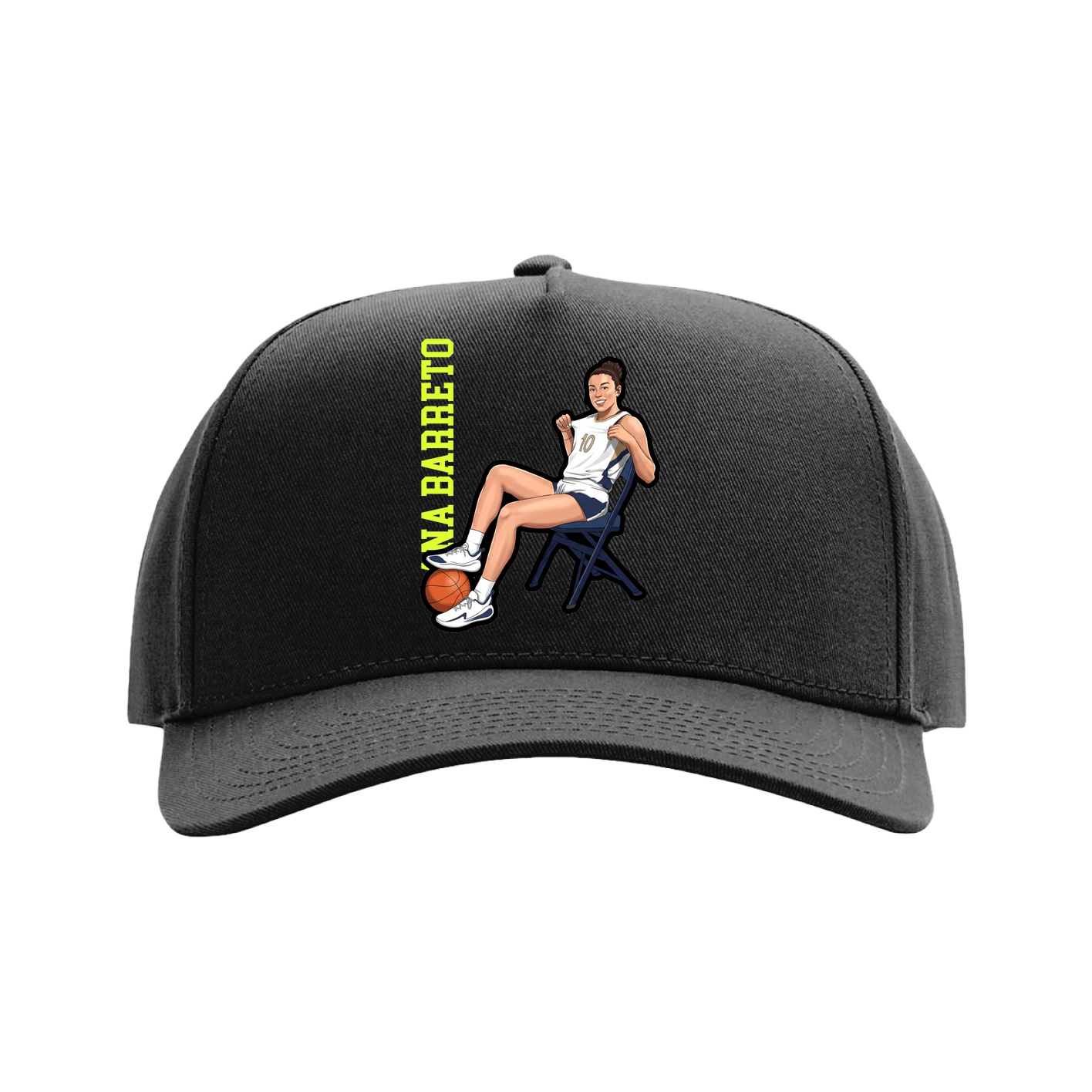 Full Fabric Five-Panel Champ Cap — Name Vertical in Black