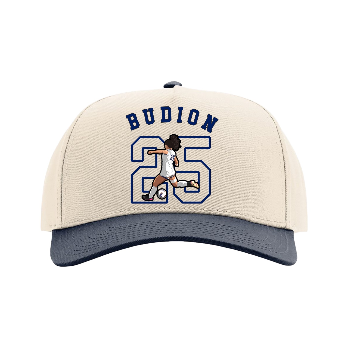 Full Fabric Five-Panel Champ Cap — Shirsey Arch in Cream/Navy