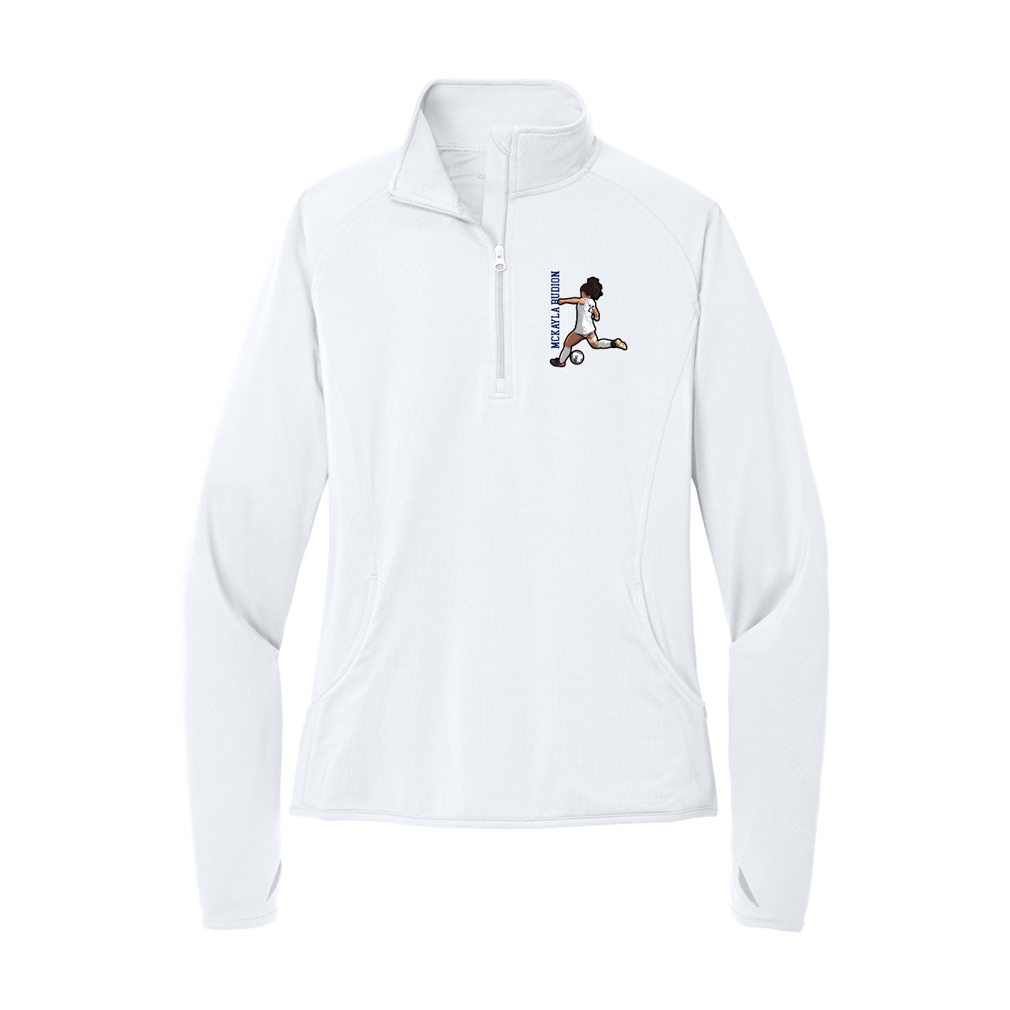 Women's Q-Zip Pullover — Name Vertical in White