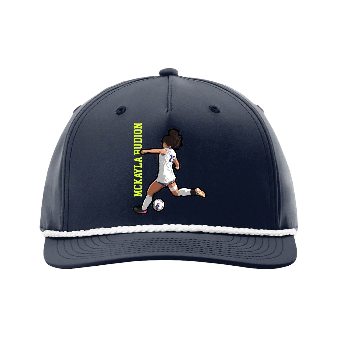 Five-Panel Classic Rope Cap — Name Vertical in Navy