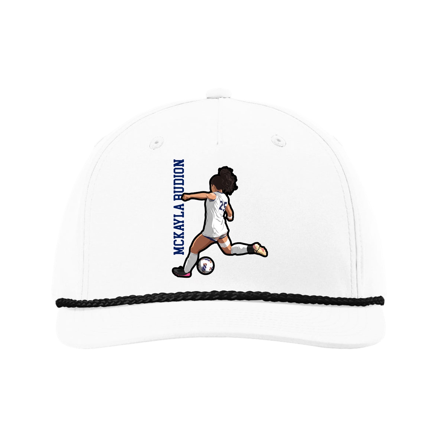 Five-Panel Classic Rope Cap — Name Vertical in White