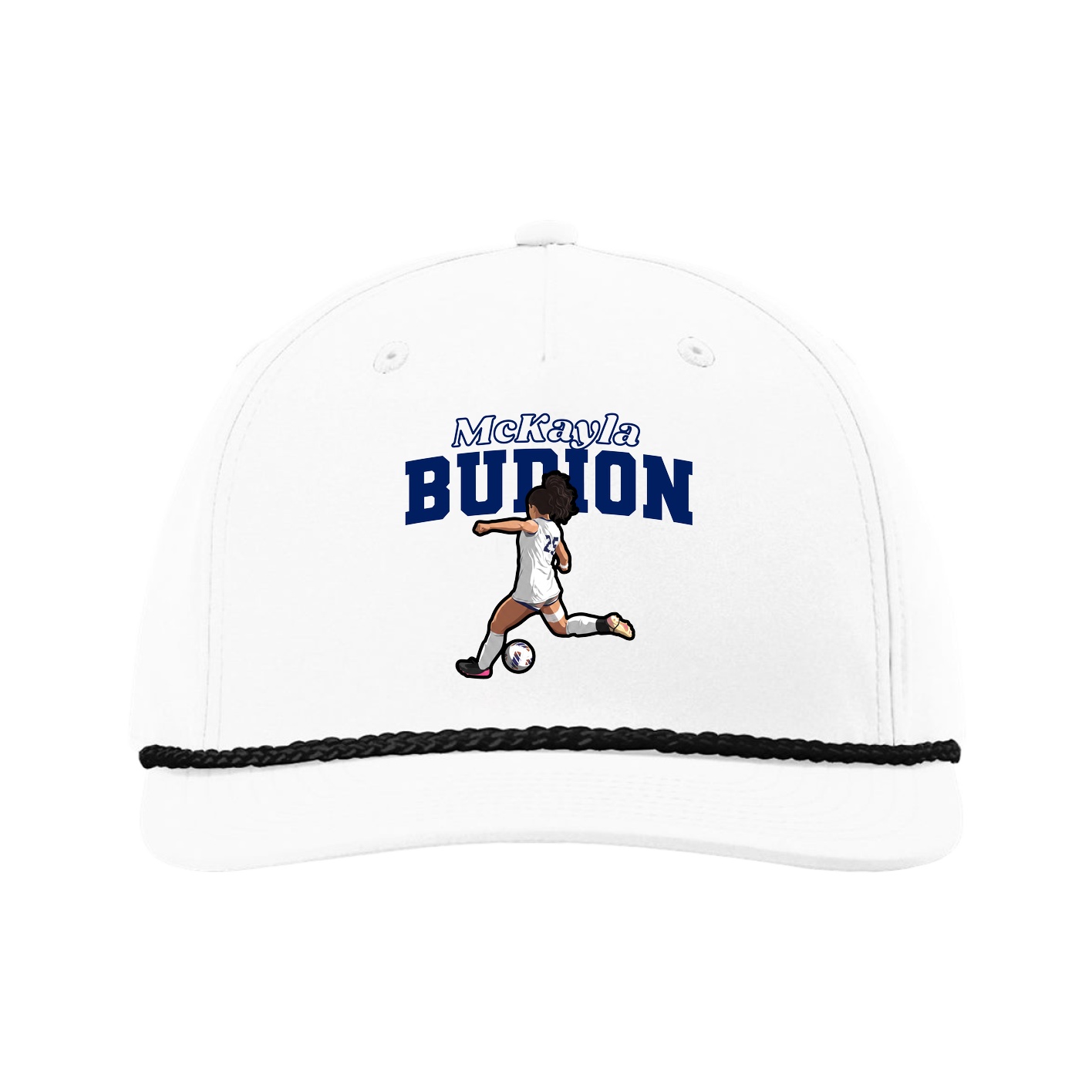 Five-Panel Classic Rope Cap — Name Arch in White