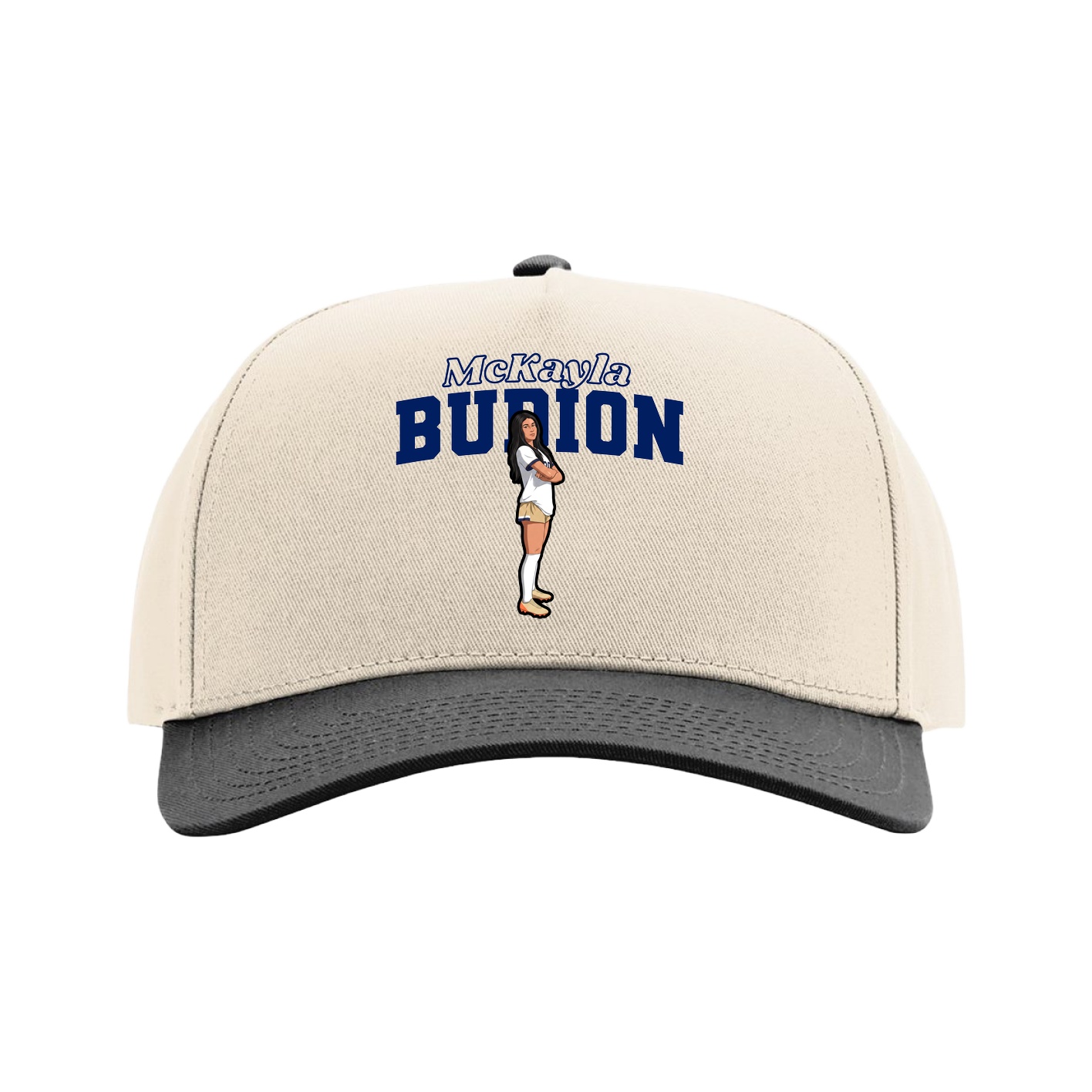 Full Fabric Five-Panel Champ Cap — Name Arch in Cream/Black