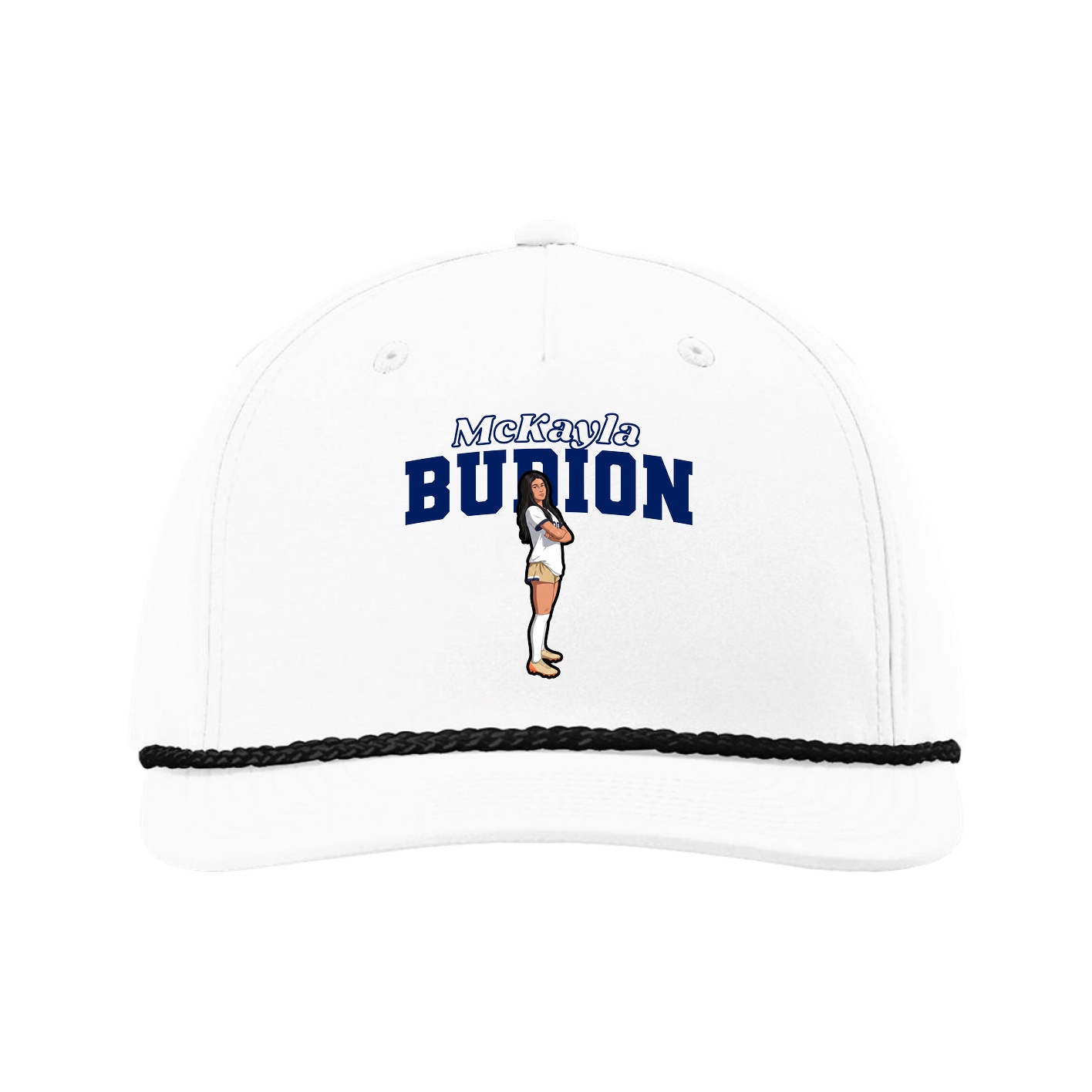 Five-Panel Classic Rope Cap — Name Arch in White