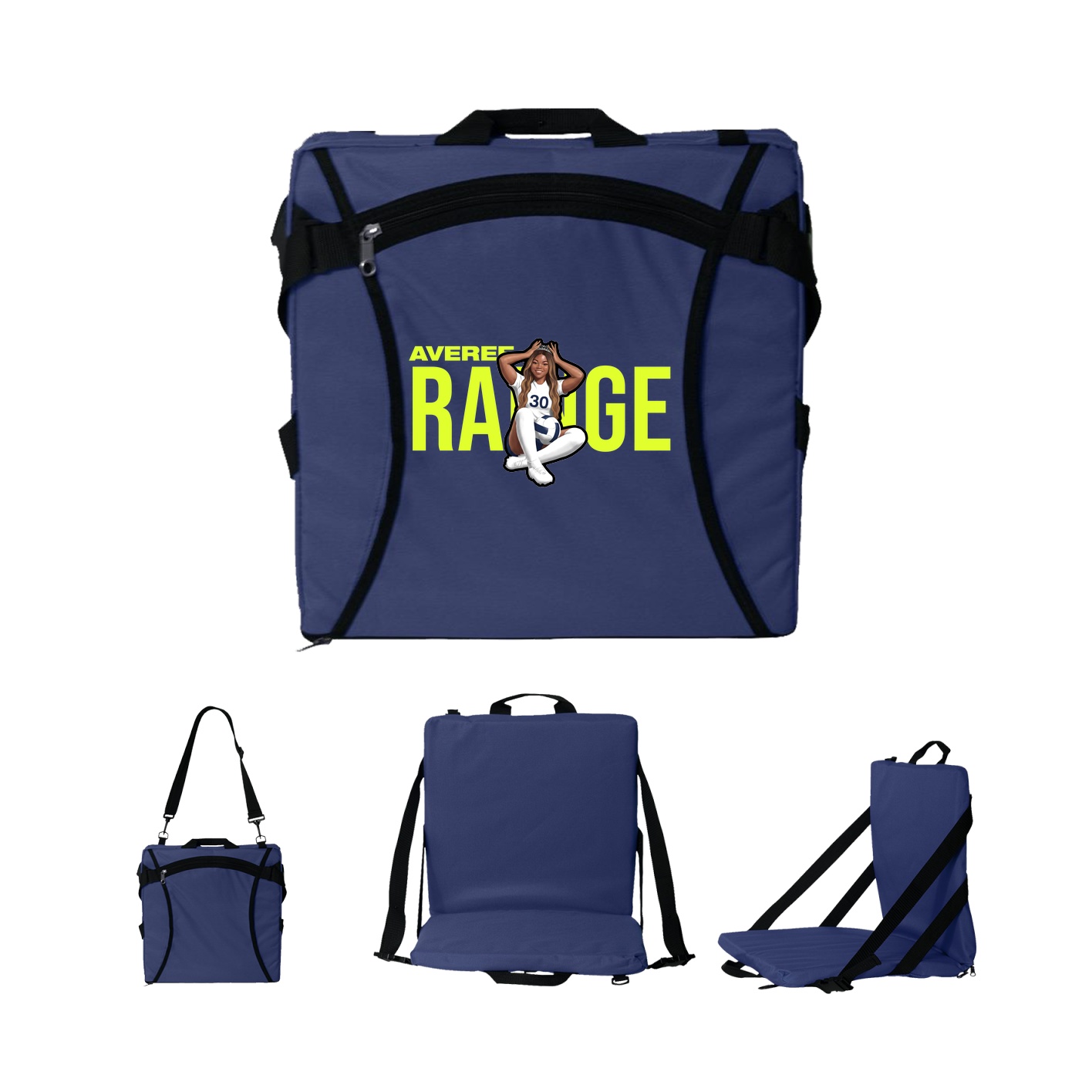 Folding Stadium Seat — Player Name in Navy