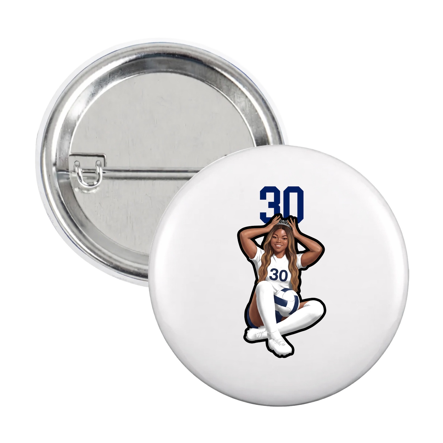 Game Day Button — Number Top in White