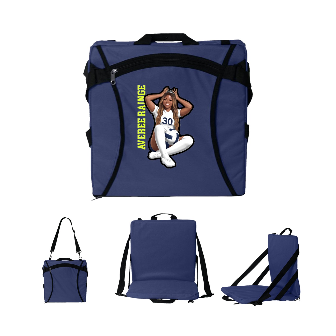 Folding Stadium Seat — Name Vertical in Navy