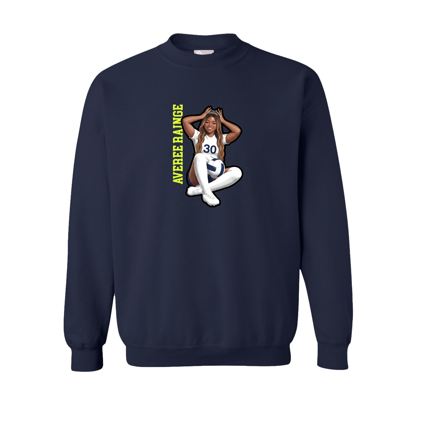 Fleece Crew — Name Vertical in Navy