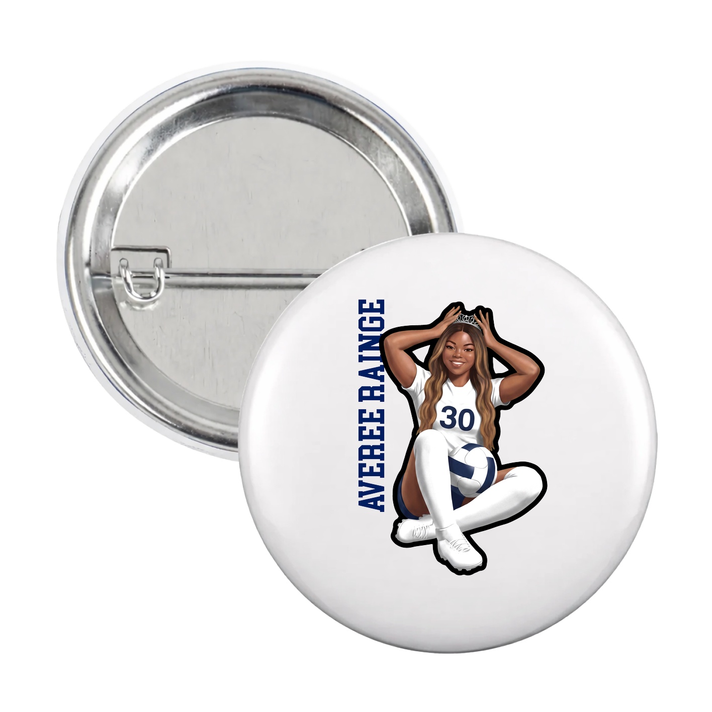 Game Day Button — Name Vertical in White