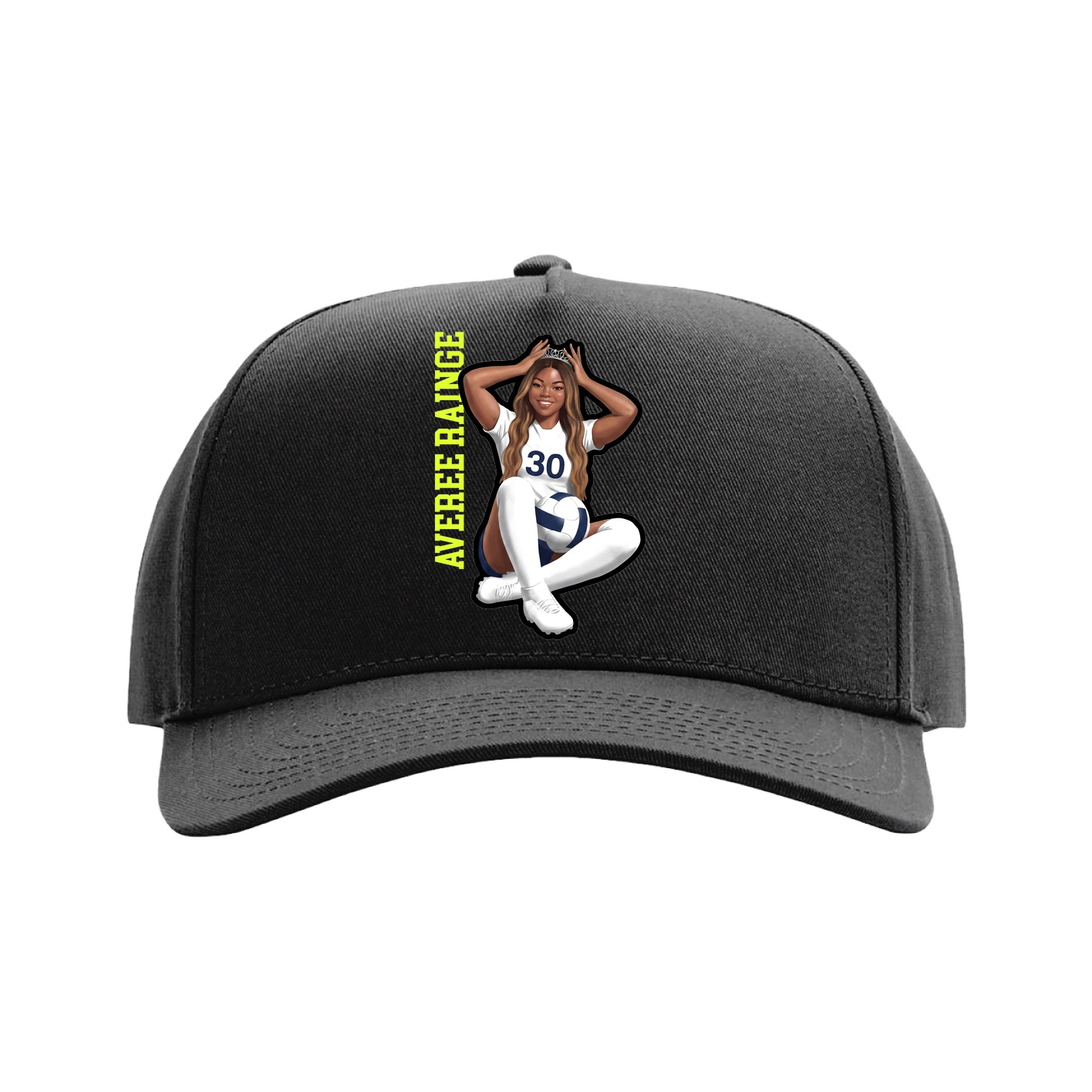 Full Fabric Five-Panel Champ Cap — Name Vertical in Black