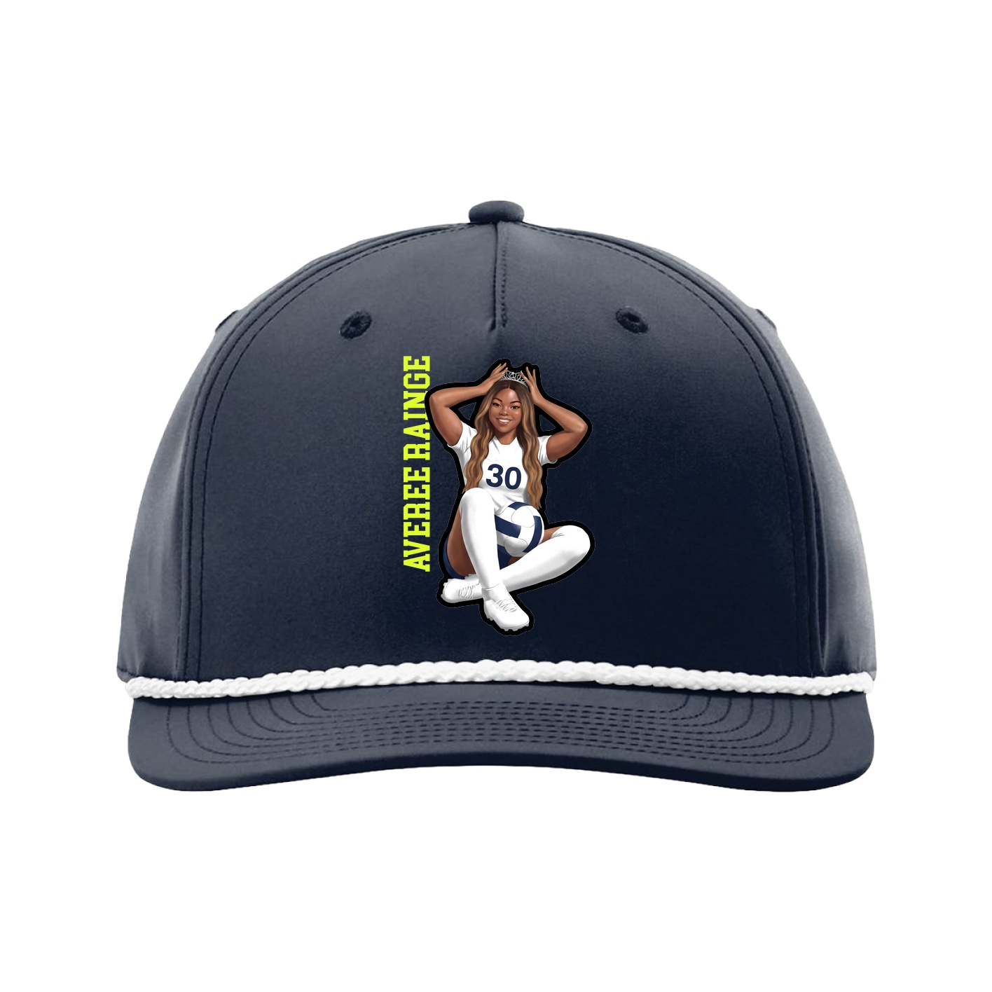 Five-Panel Classic Rope Cap — Name Vertical in Navy