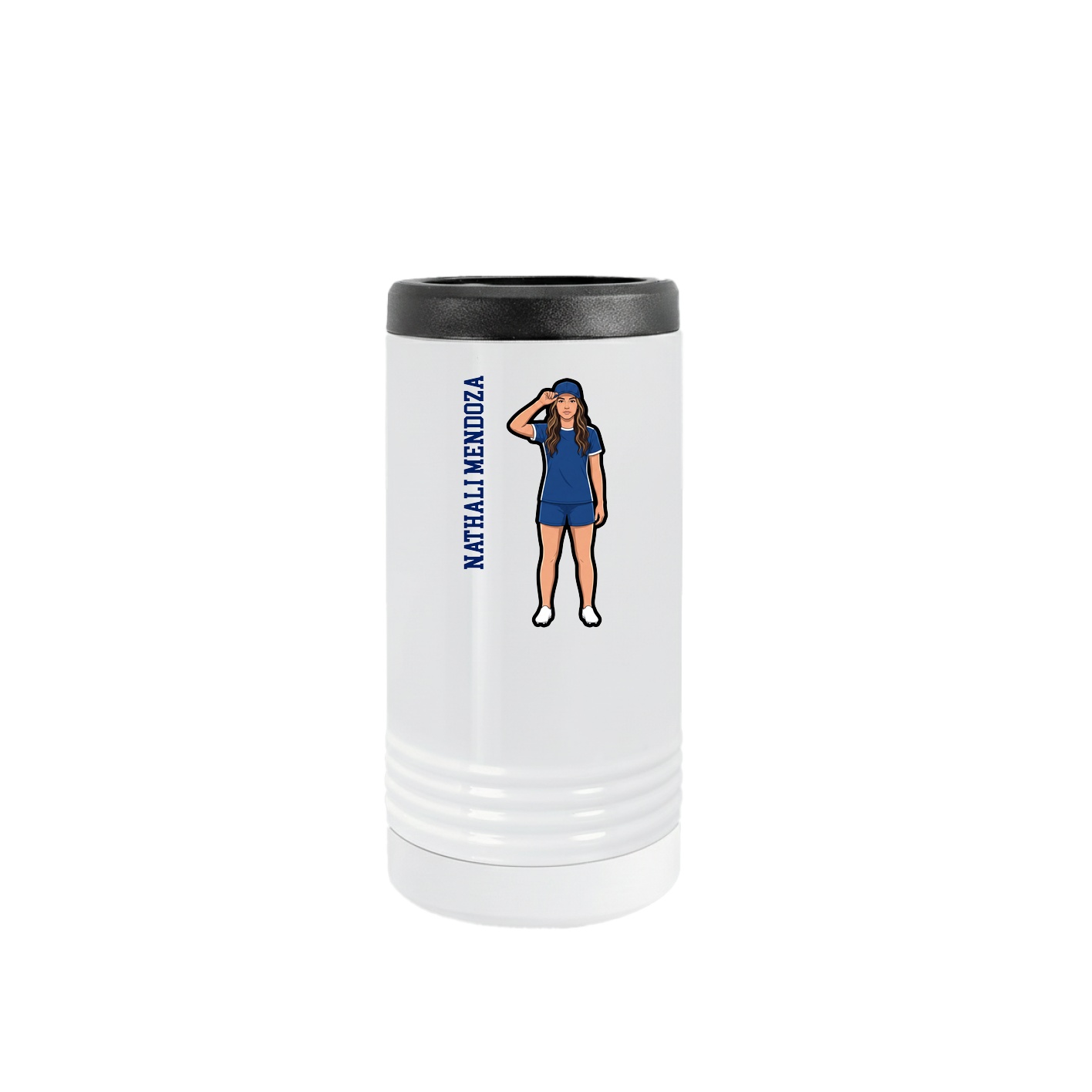 Slim Beverage Holder — Name Vertical in White