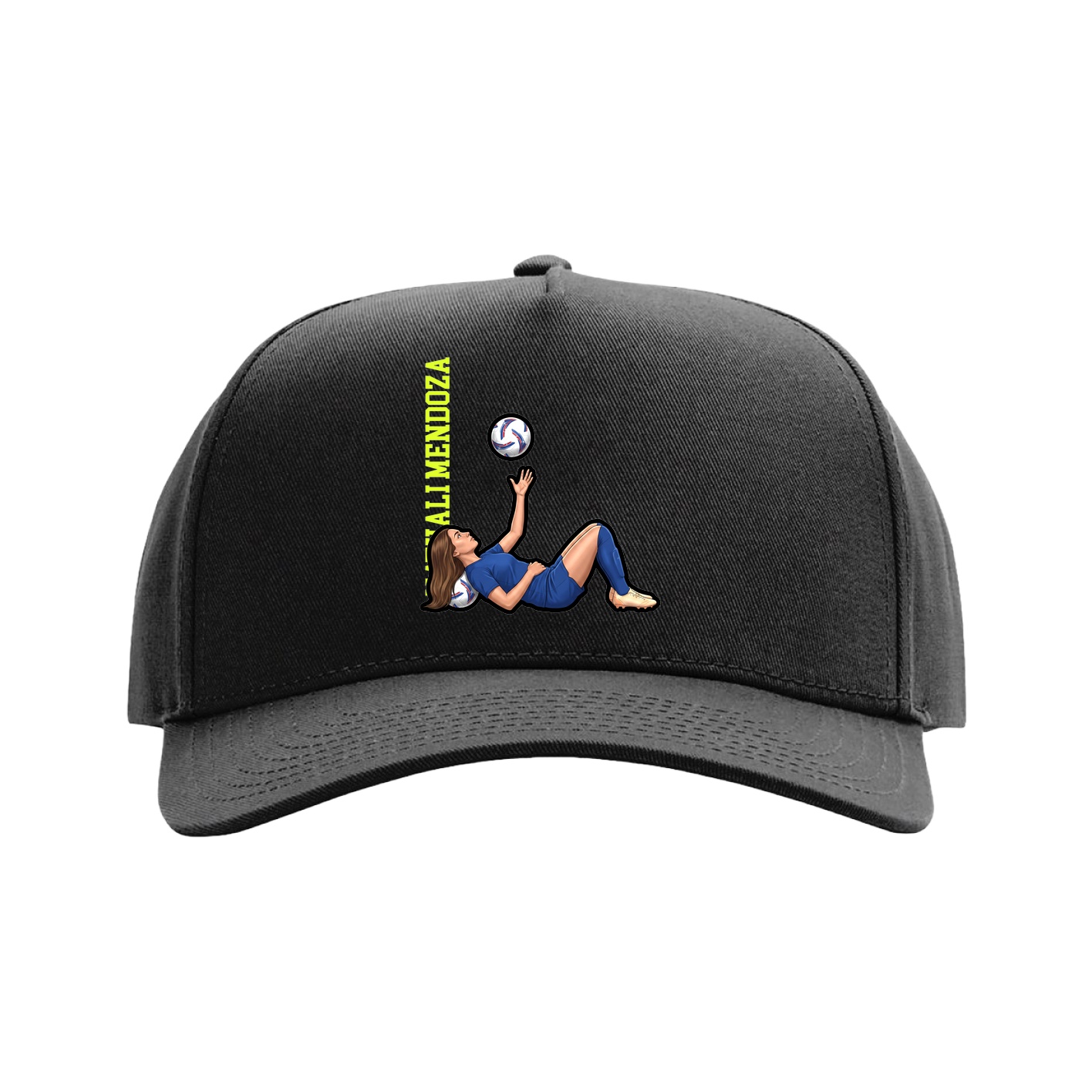Full Fabric Five-Panel Champ Cap — Name Vertical in Black